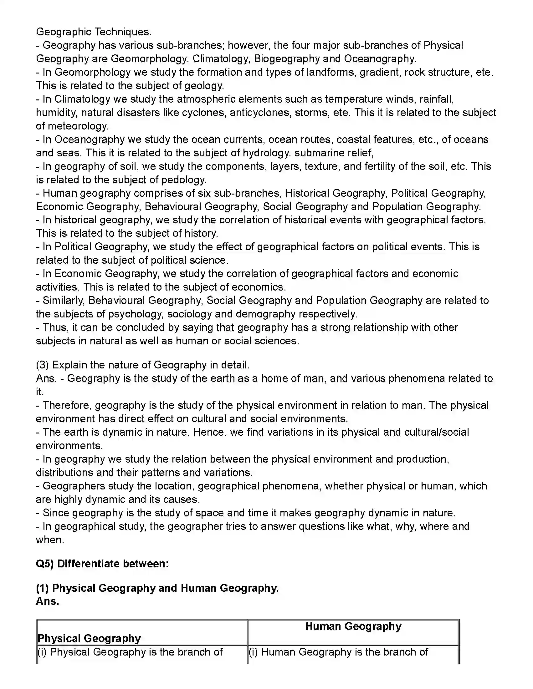 Maharashtra Board Class 12th Geography Geography - Nature and Scope Revision Note 4