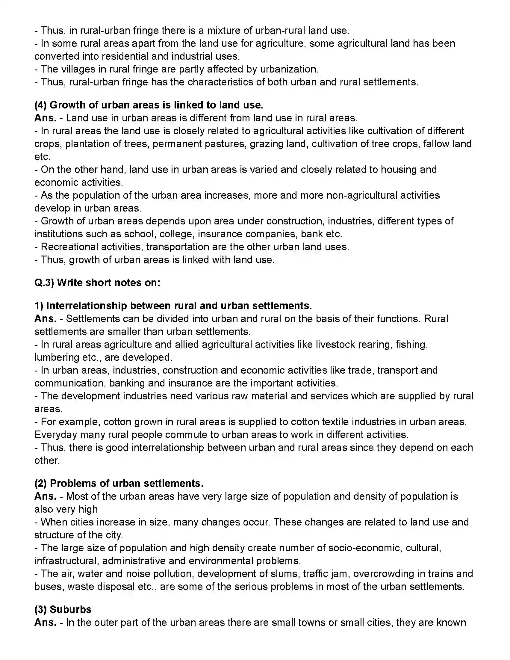 Maharashtra Board Class 12th Geography Human Settlements and Land Use Revision Note 2