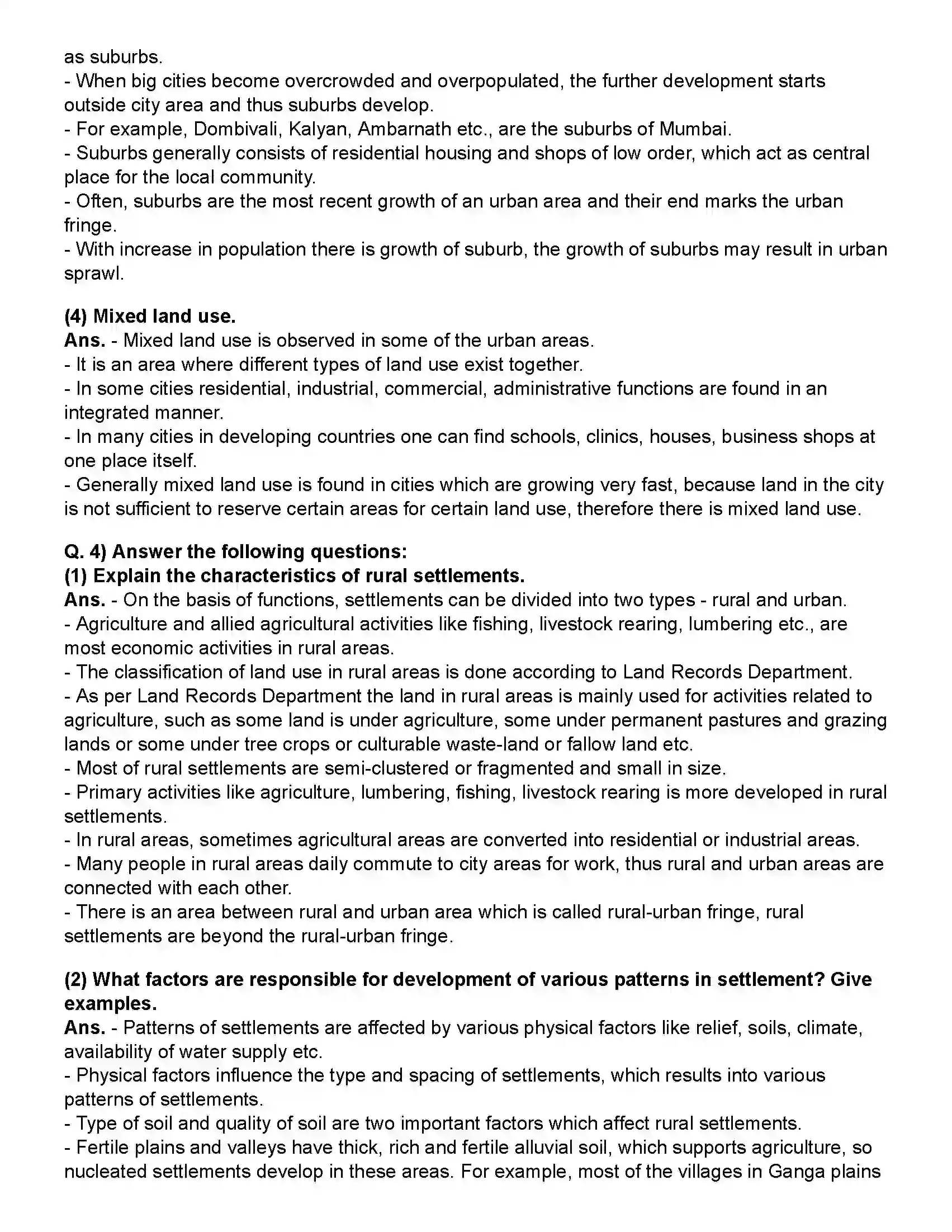 Maharashtra Board Class 12th Geography Human Settlements and Land Use Revision Note 3