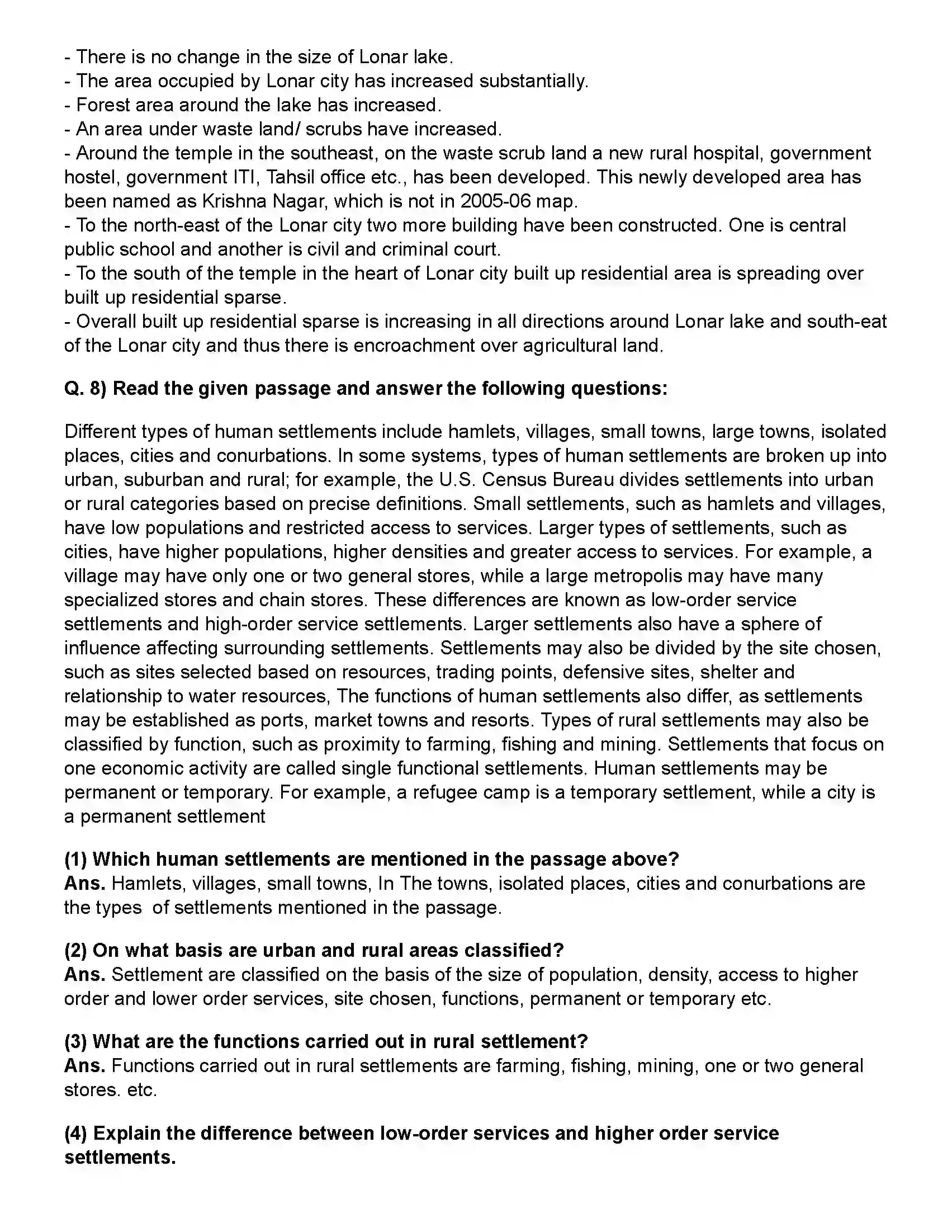 Maharashtra Board Class 12th Geography Human Settlements and Land Use Revision Note 7
