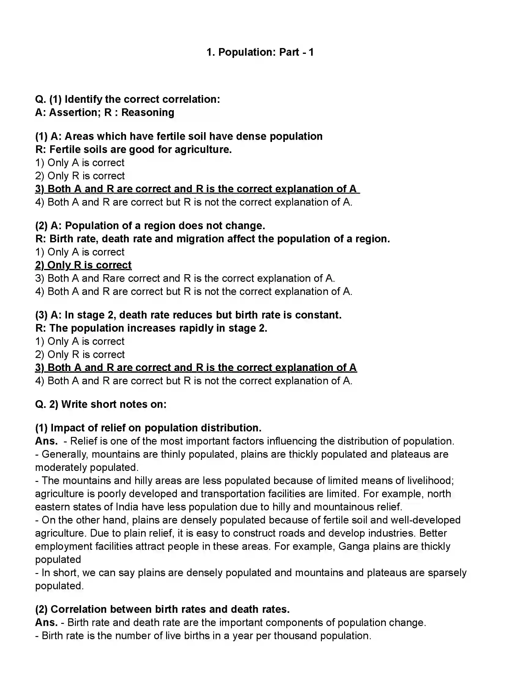 Maharashtra Board Class 12th Geography Population - Part 1 Revision Note 1