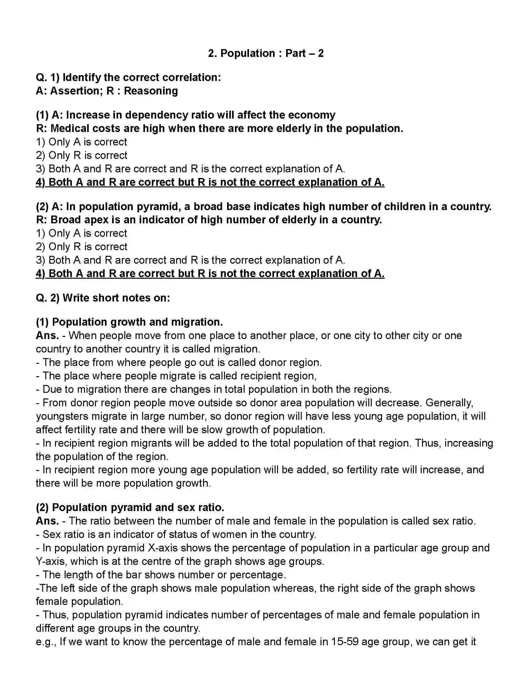 Maharashtra Board Class 12th Geography Population - Part 2 Revision Note 1