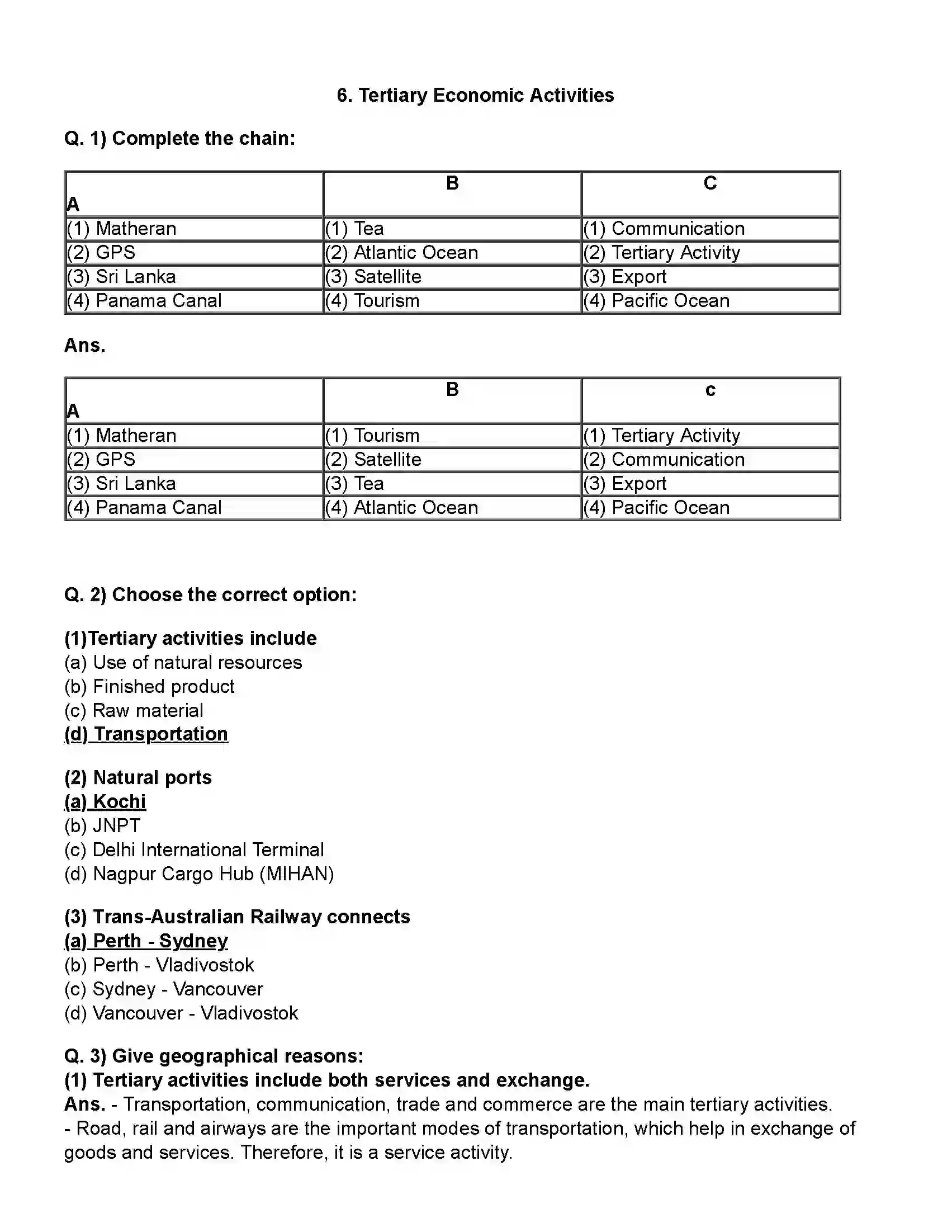 Maharashtra Board Class 12th Geography Tertiary Economic Activities Revision Note 1