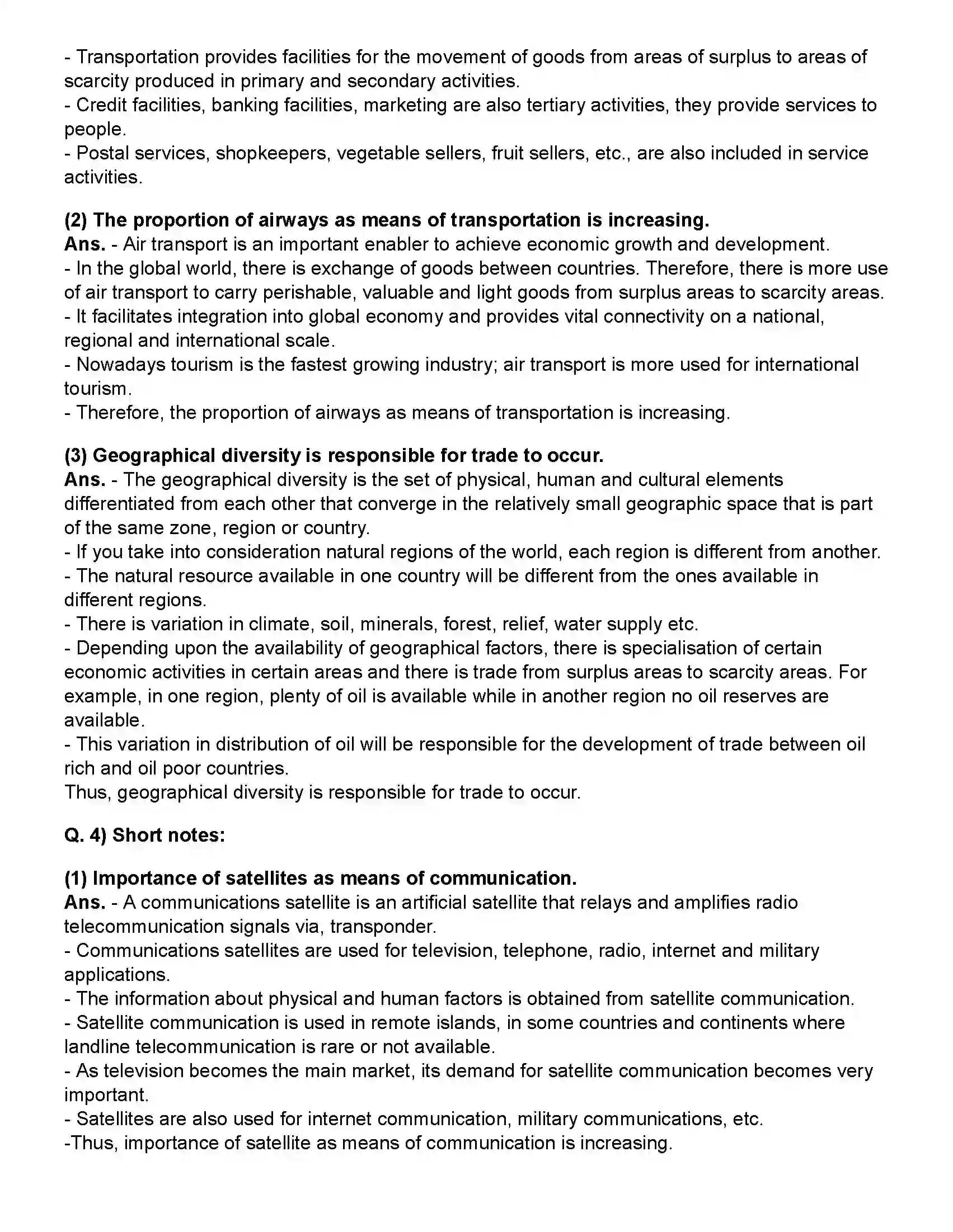 Maharashtra Board Class 12th Geography Tertiary Economic Activities Revision Note 2