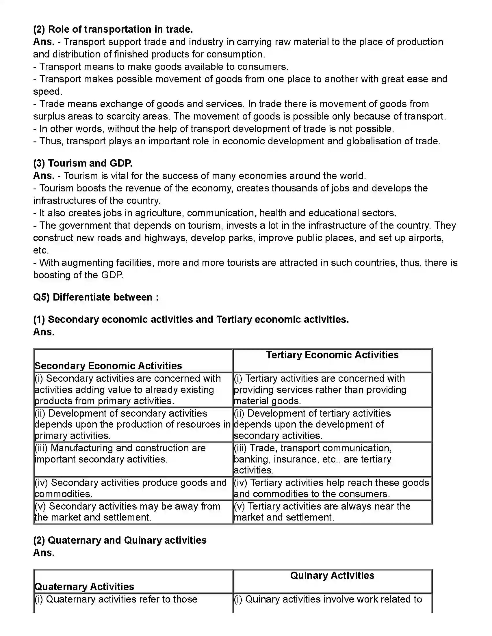 Maharashtra Board Class 12th Geography Tertiary Economic Activities Revision Note 3