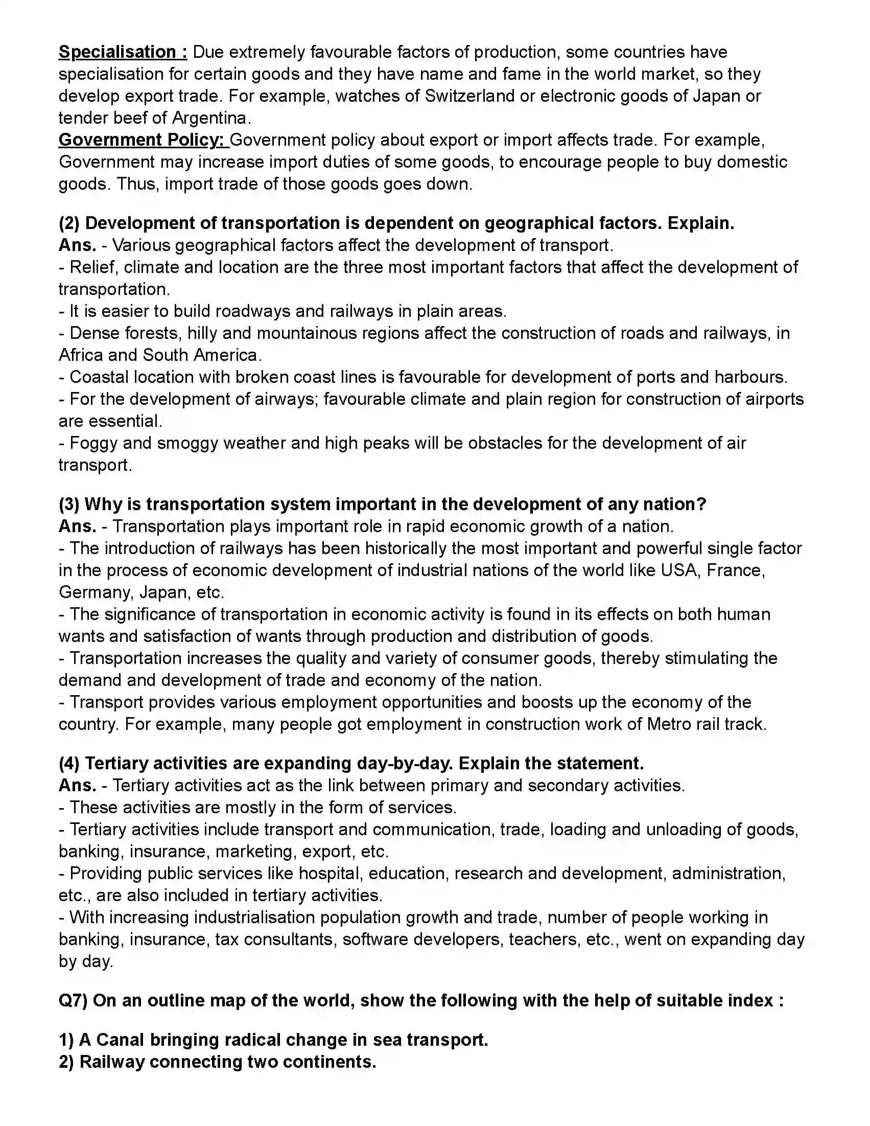 Maharashtra Board Class 12th Geography Tertiary Economic Activities Revision Note 5