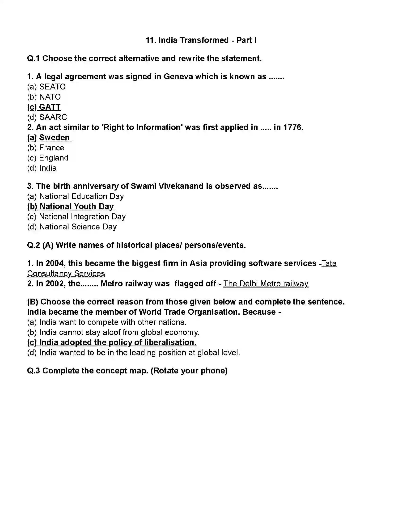 Maharashtra Board Class 12th History India Transformed - Part I Revision Note 1