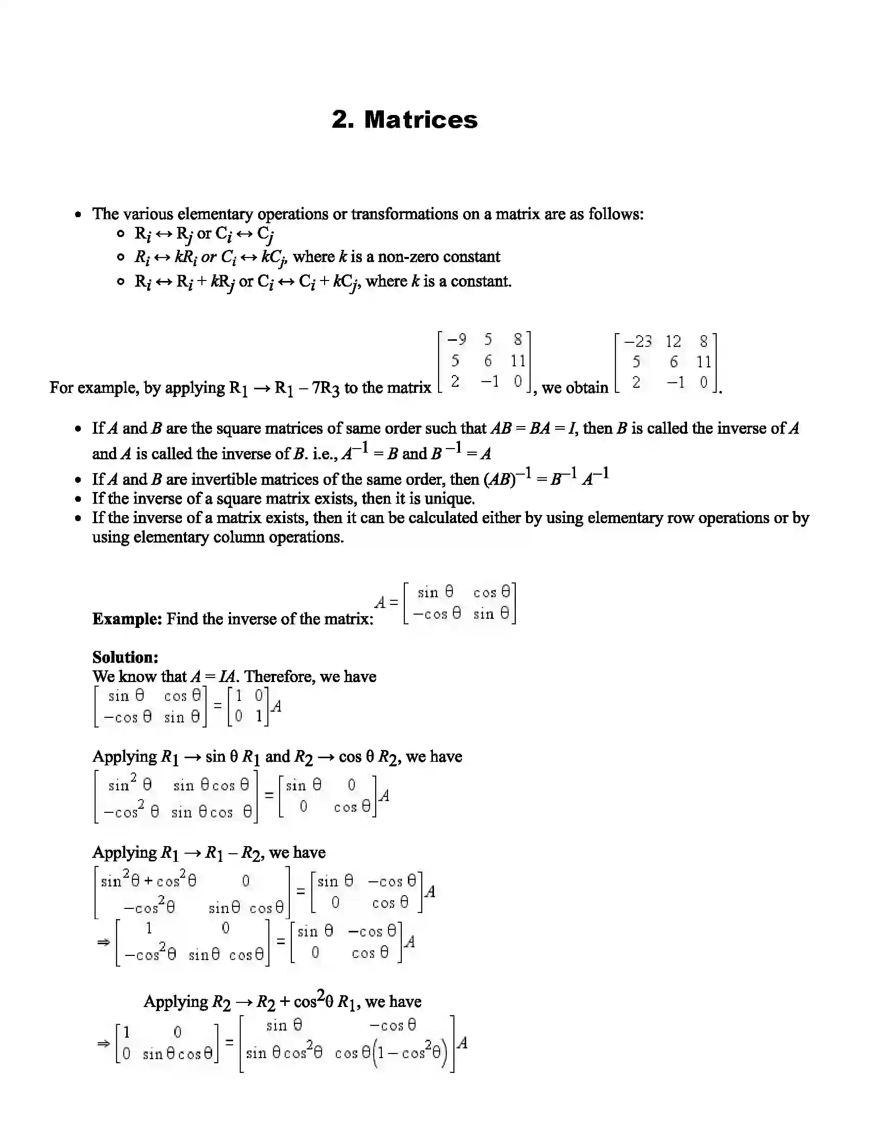 Maharashtra Board Class 12th Mathematics Matrices Revision Note 1
