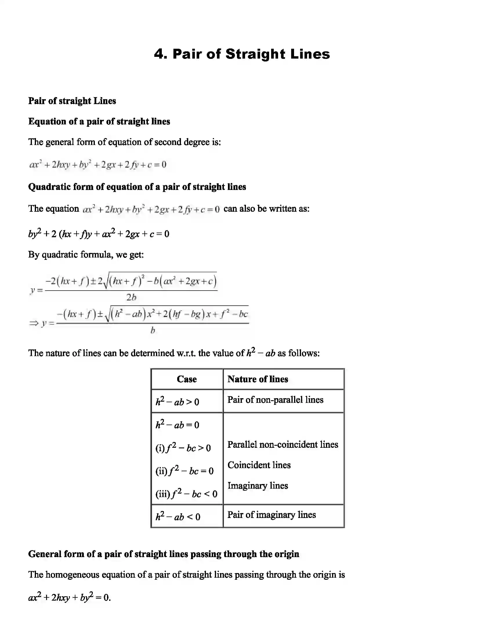 Maharashtra Board Class 12th Mathematics Pair of Straight Lines Revision Note 1