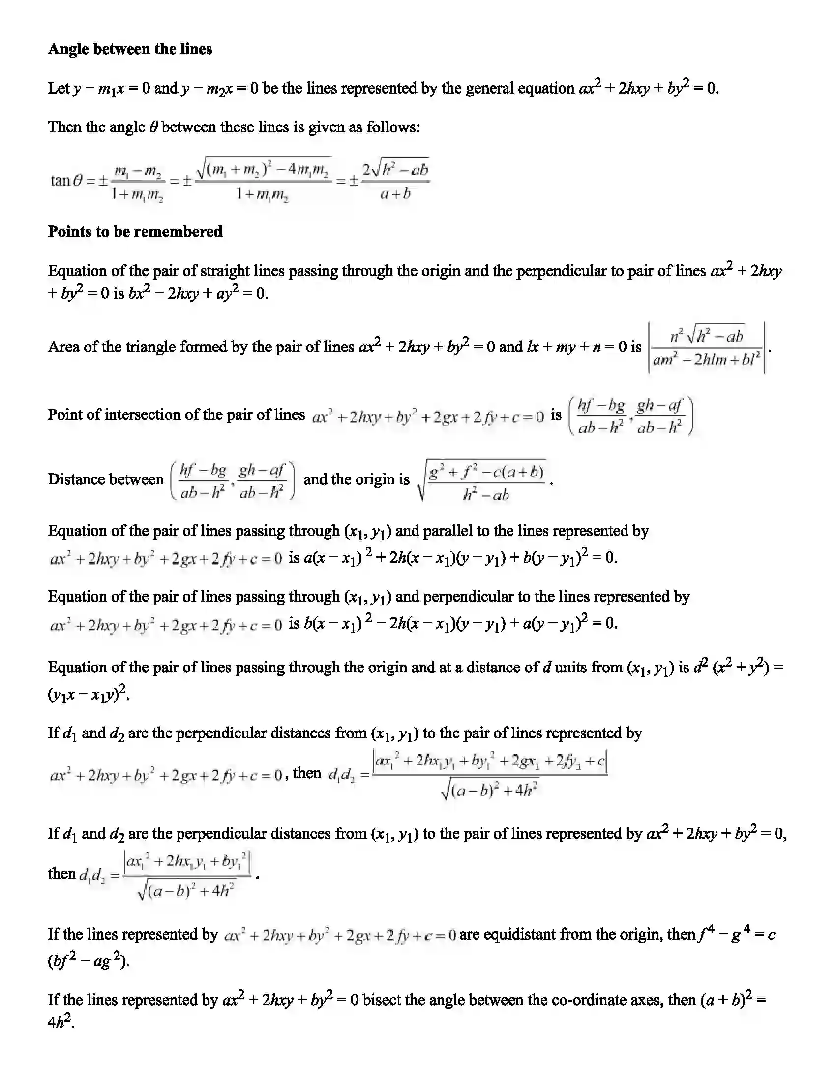 Maharashtra Board Class 12th Mathematics Pair of Straight Lines Revision Note 2