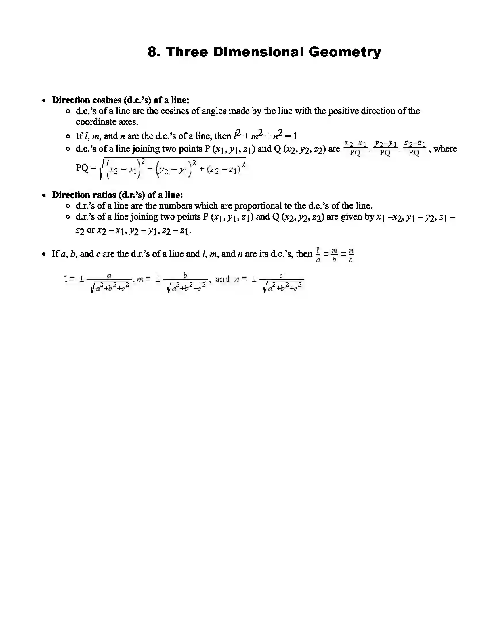 Maharashtra Board Class 12th Mathematics Part - I Three Dimensional Geometry Revision Note 1