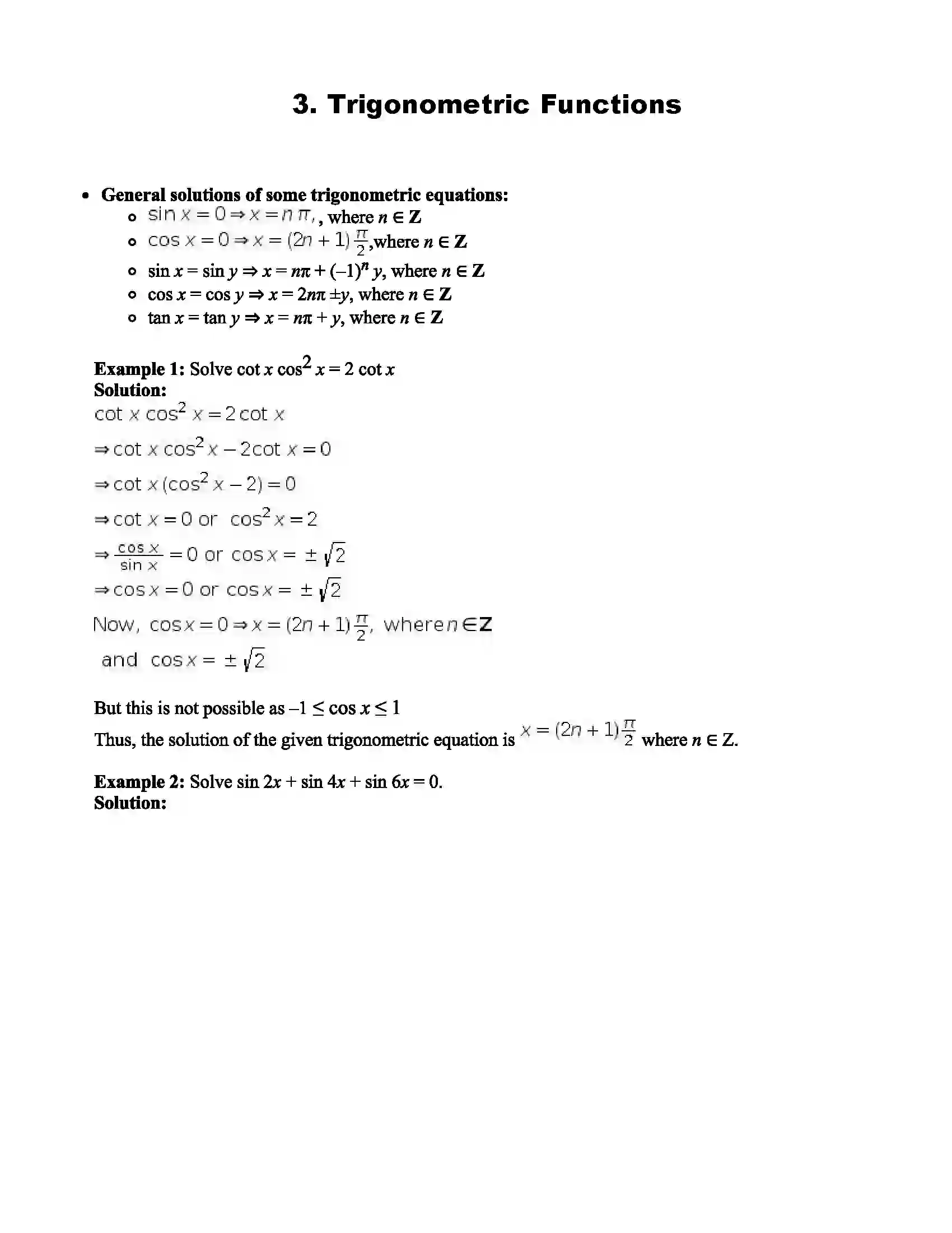 Maharashtra Board Class 12th Mathematics Part - I Trigonometric Functions Revision Note 1