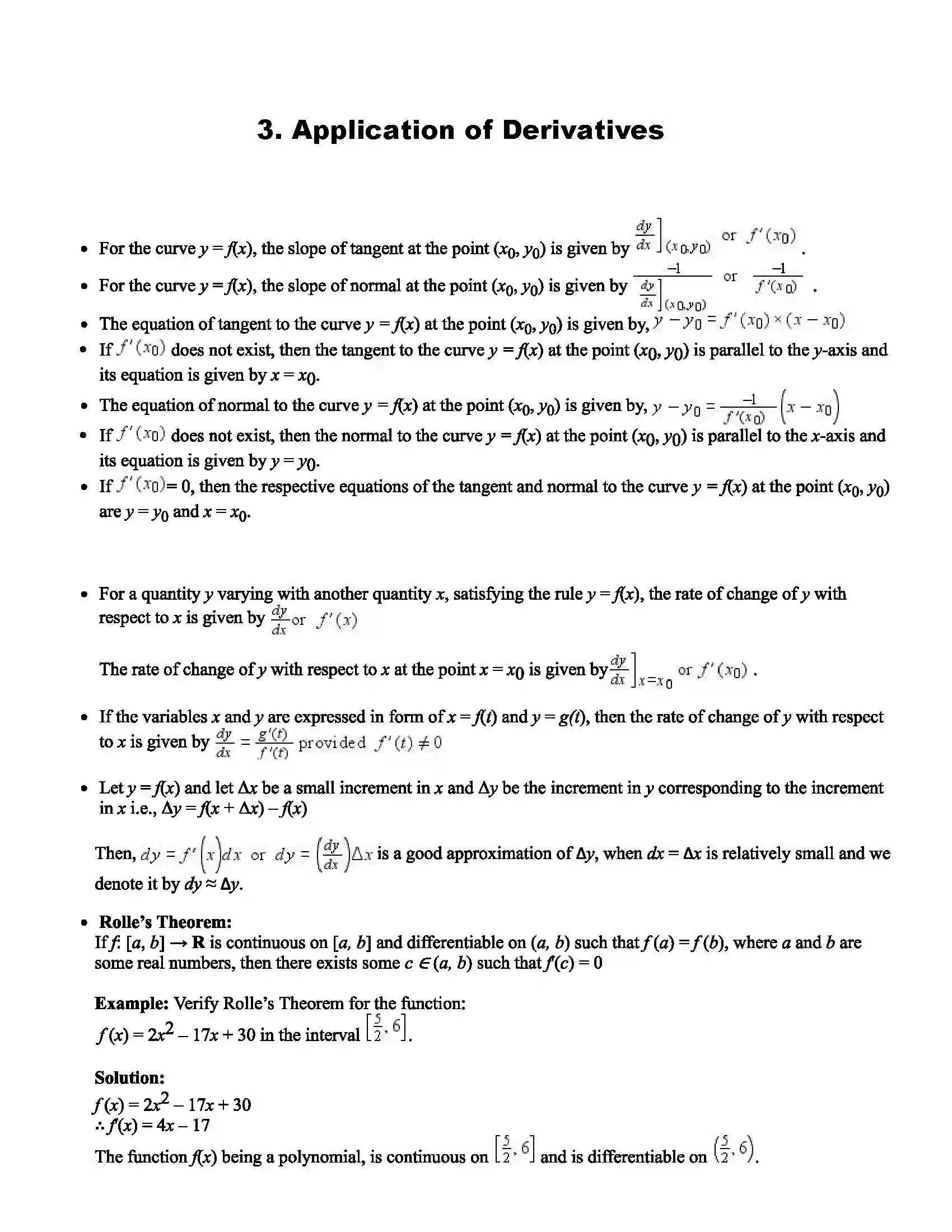 Maharashtra Board Class 12th Mathematics Part - II Application of Derivatives Revision Note 1
