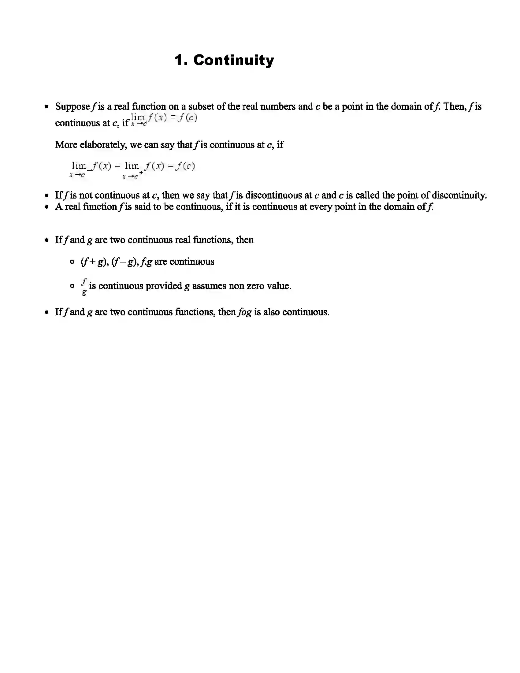 Maharashtra Board Class 12th Mathematics Part - II Continuity Revision Note 1