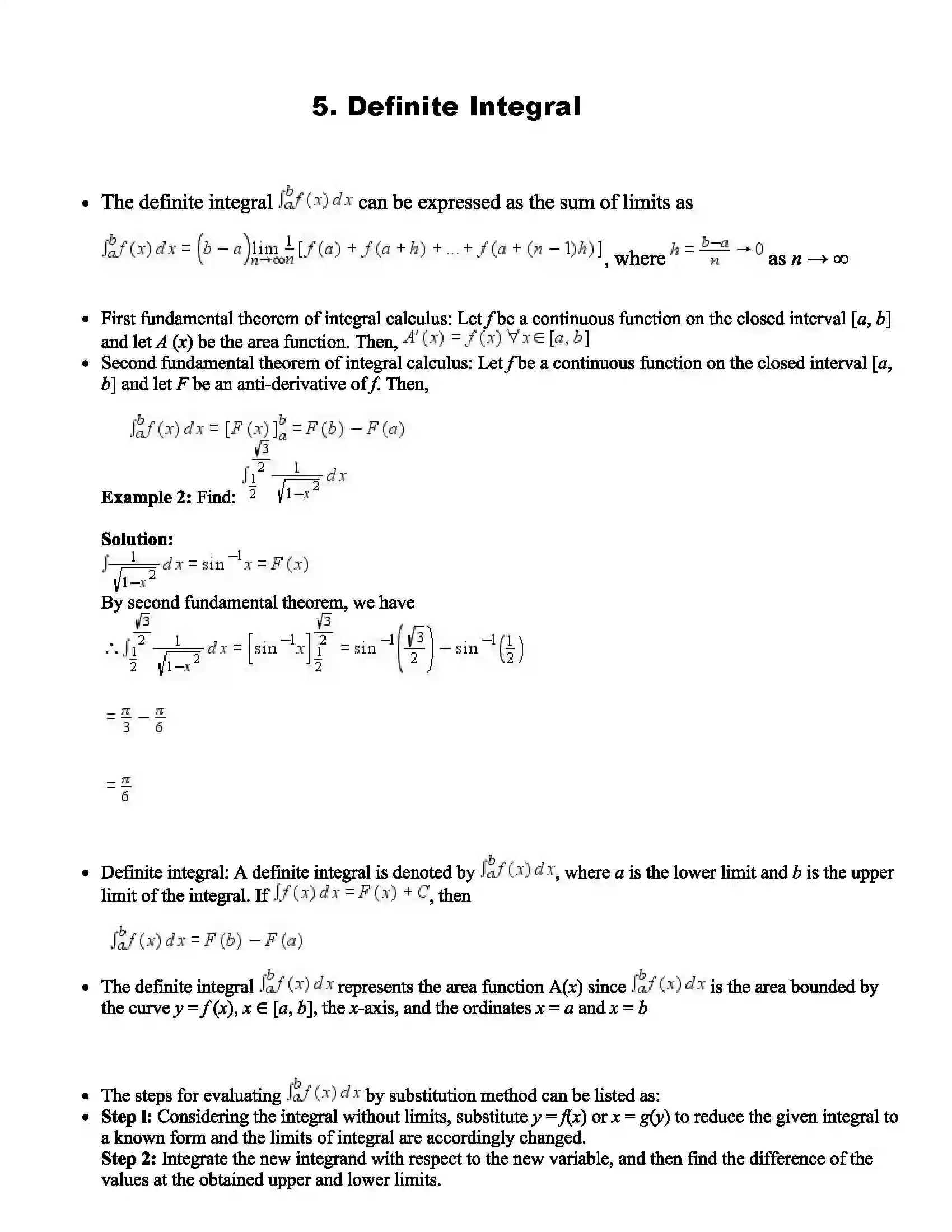 Maharashtra Board Class 12th Mathematics Part - II Definite Integral Revision Note 1