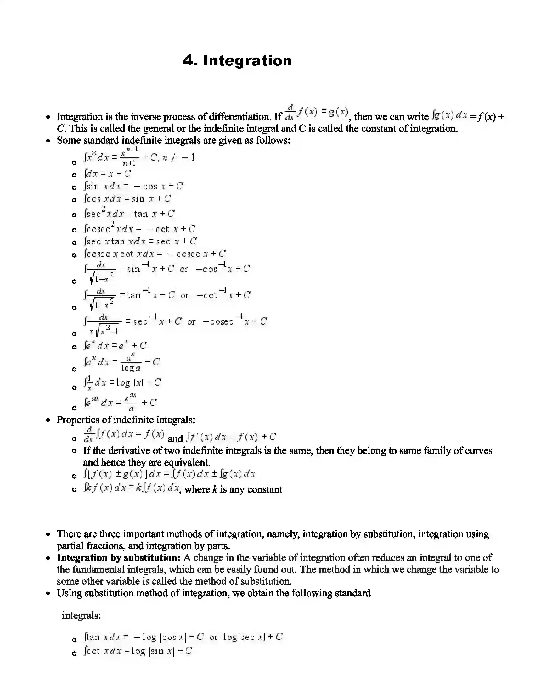 Maharashtra Board Class 12th Mathematics Part - II Integration Revision Note 1