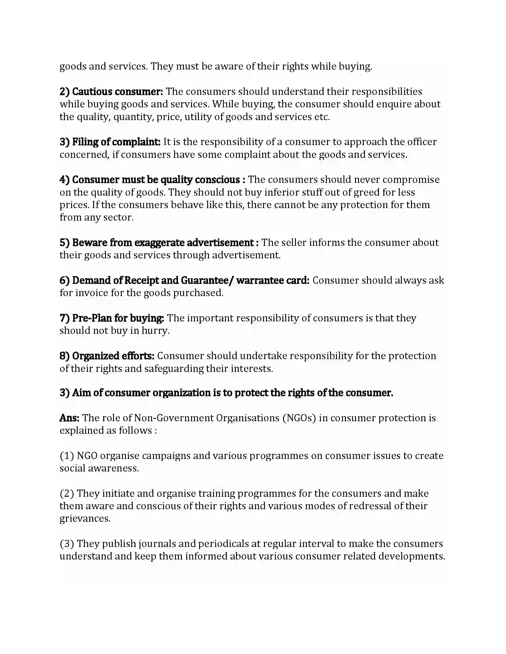 Maharashtra Board Class 12th Organization of Commerce & Management Consumer Protection Revision Note 13