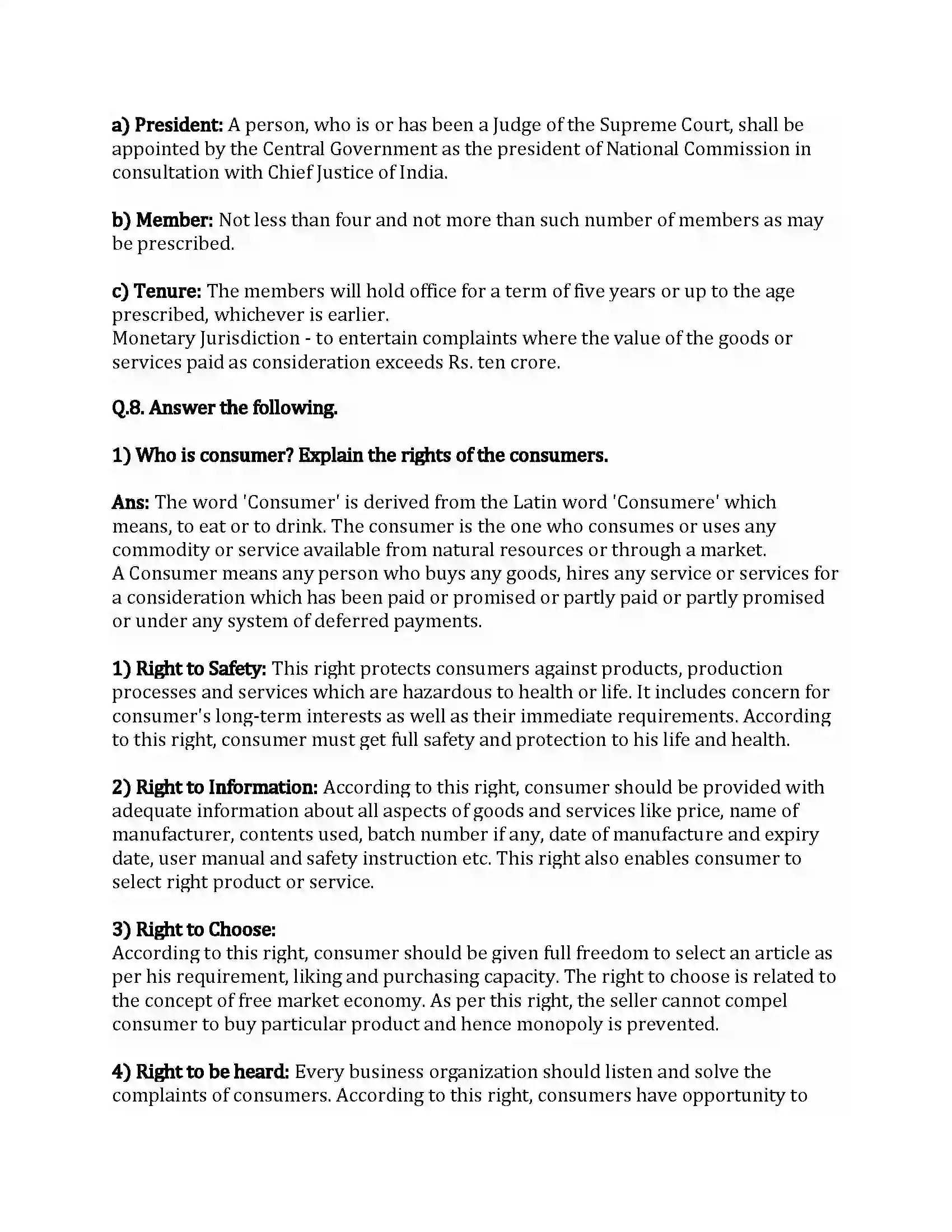 Maharashtra Board Class 12th Organization of Commerce & Management Consumer Protection Revision Note 20