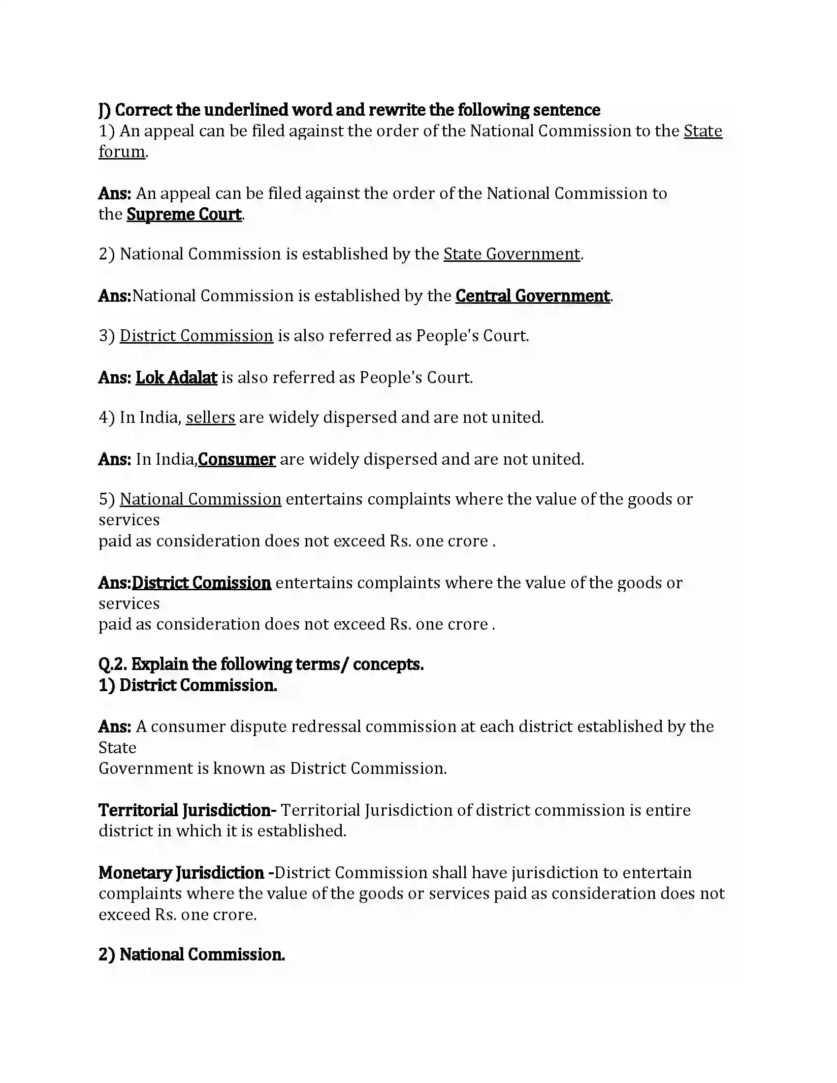 Maharashtra Board Class 12th Organization of Commerce & Management Consumer Protection Revision Note 5