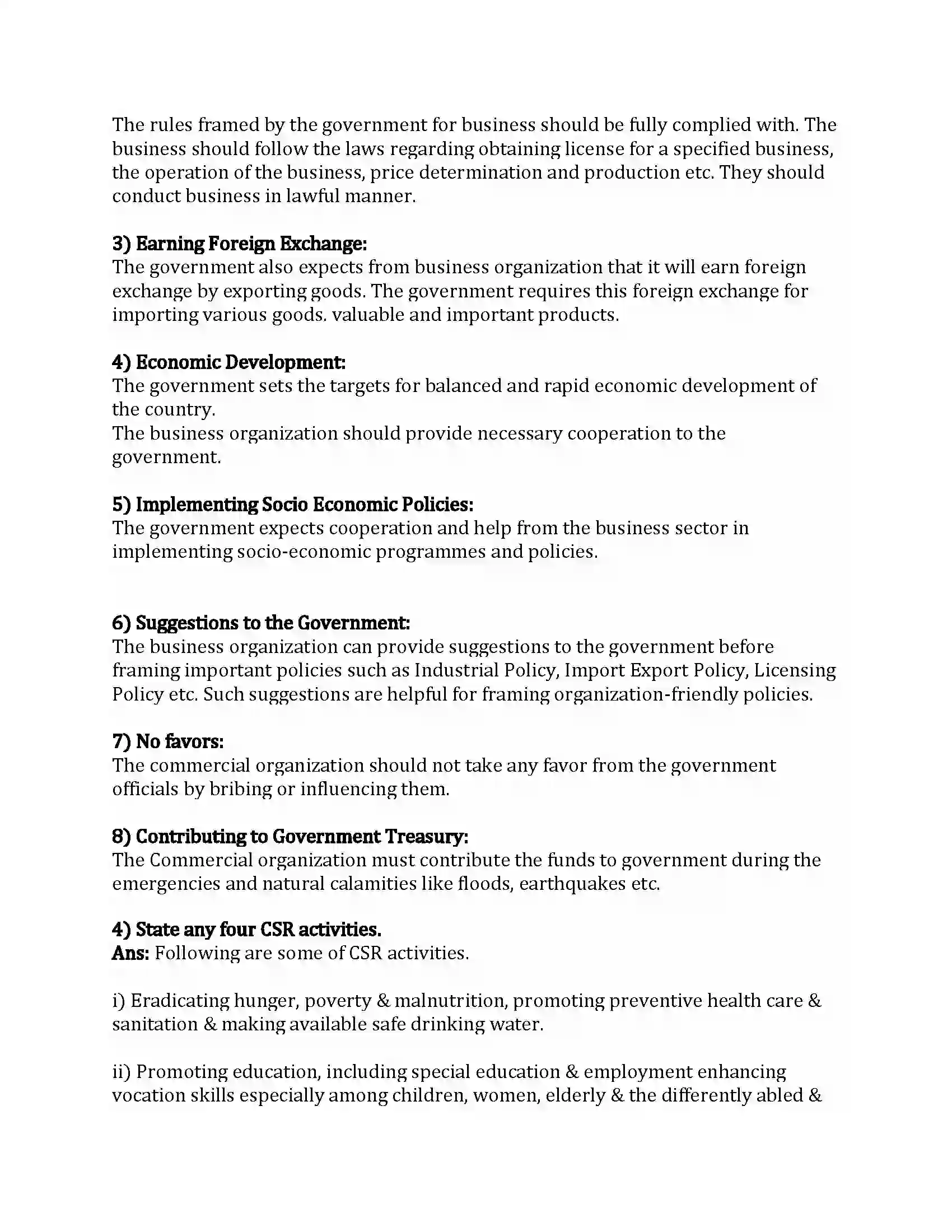 Maharashtra Board Class 12th Organization of Commerce & Management Social Responsibilities of Business Revision Note 11