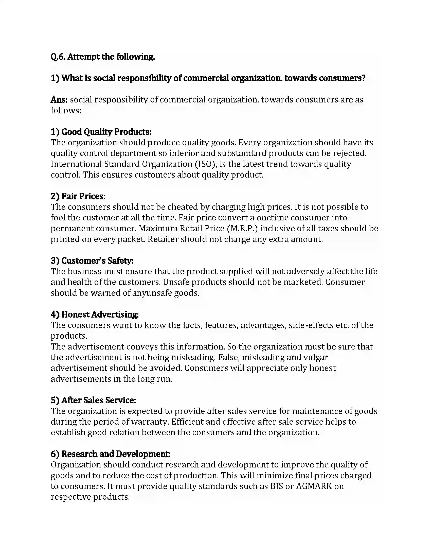 Maharashtra Board Class 12th Organization of Commerce & Management Social Responsibilities of Business Revision Note 16