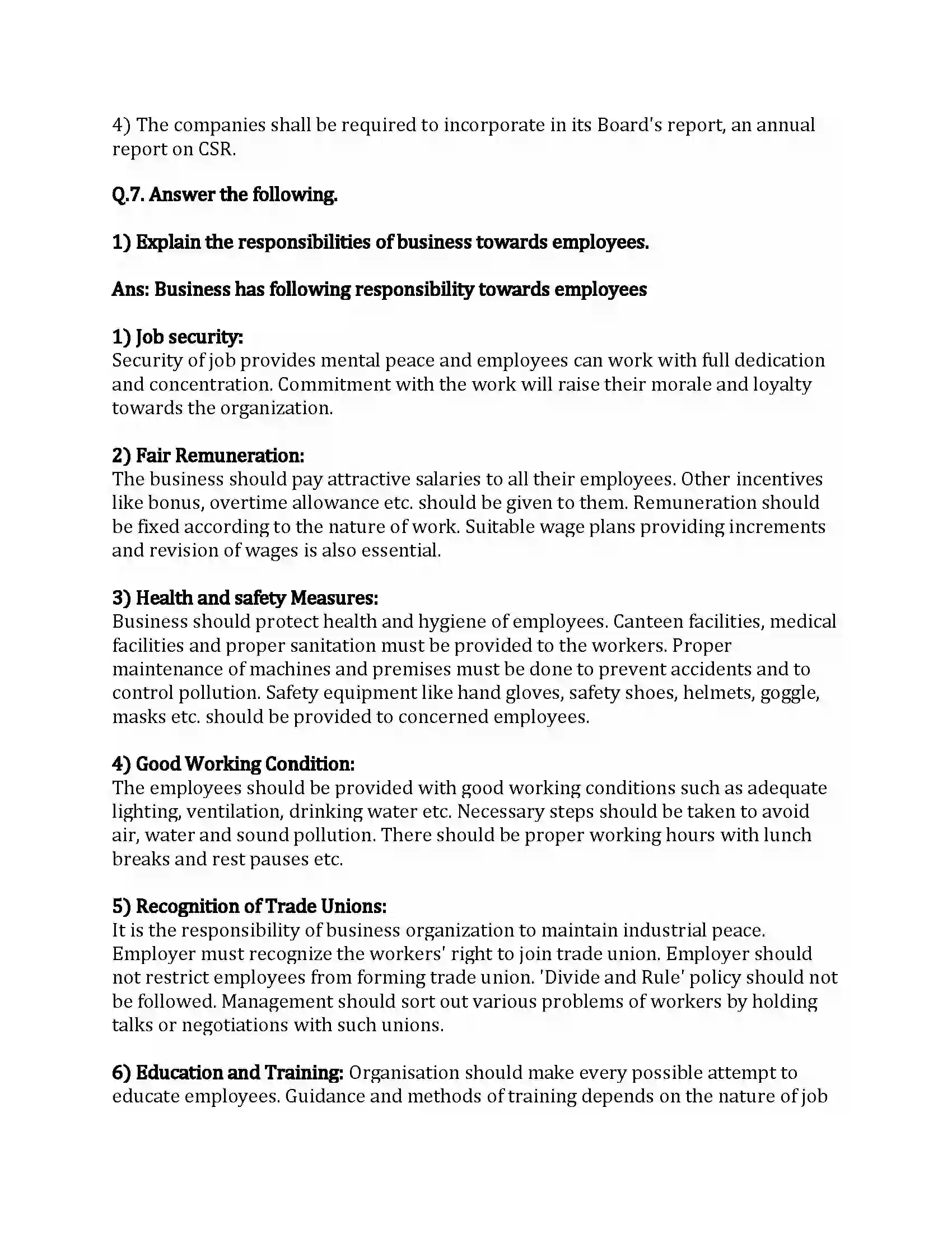 Maharashtra Board Class 12th Organization of Commerce & Management Social Responsibilities of Business Revision Note 20