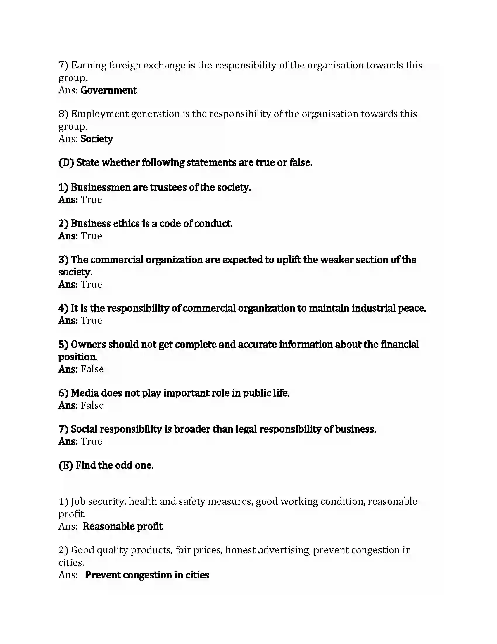 Maharashtra Board Class 12th Organization of Commerce & Management Social Responsibilities of Business Revision Note 3