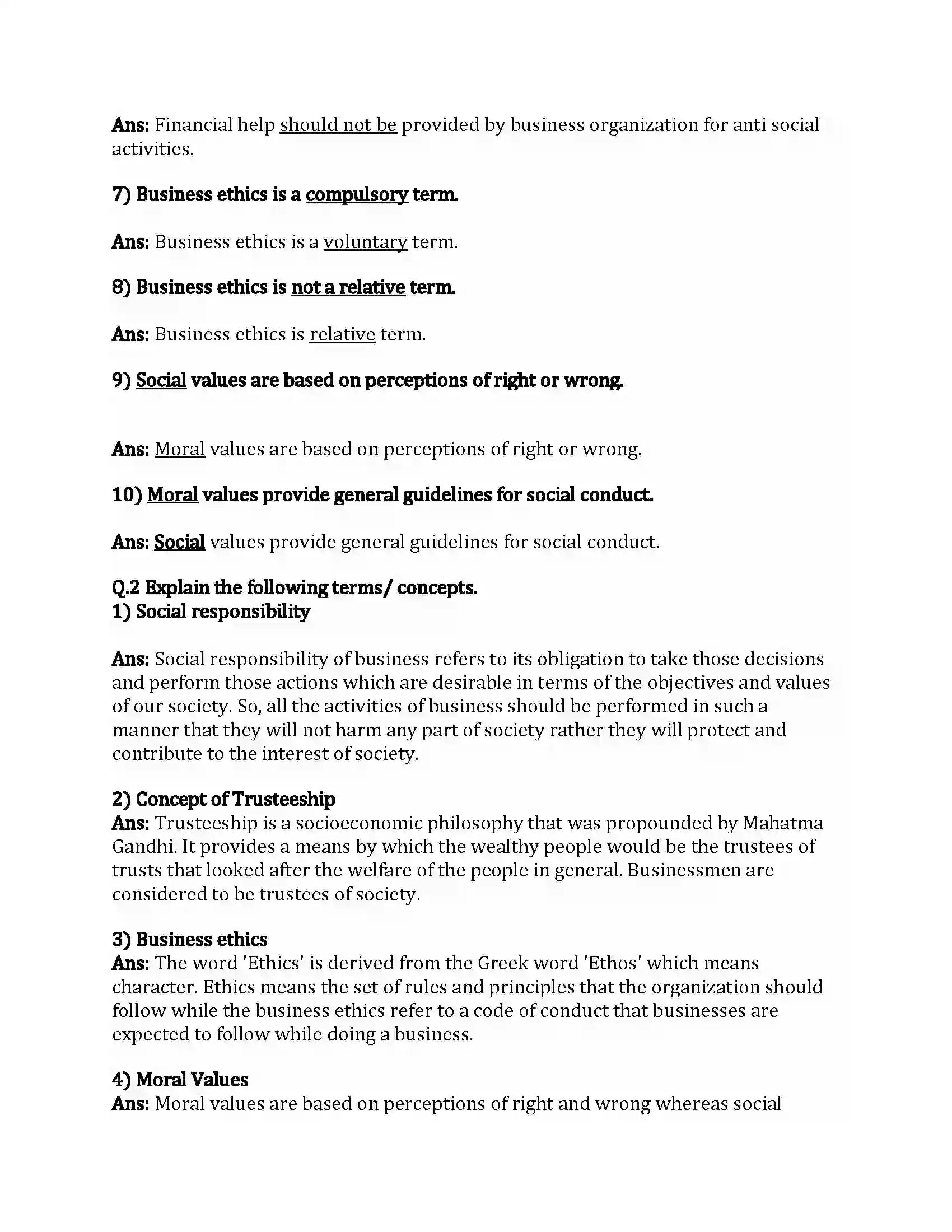 Maharashtra Board Class 12th Organization of Commerce & Management Social Responsibilities of Business Revision Note 6
