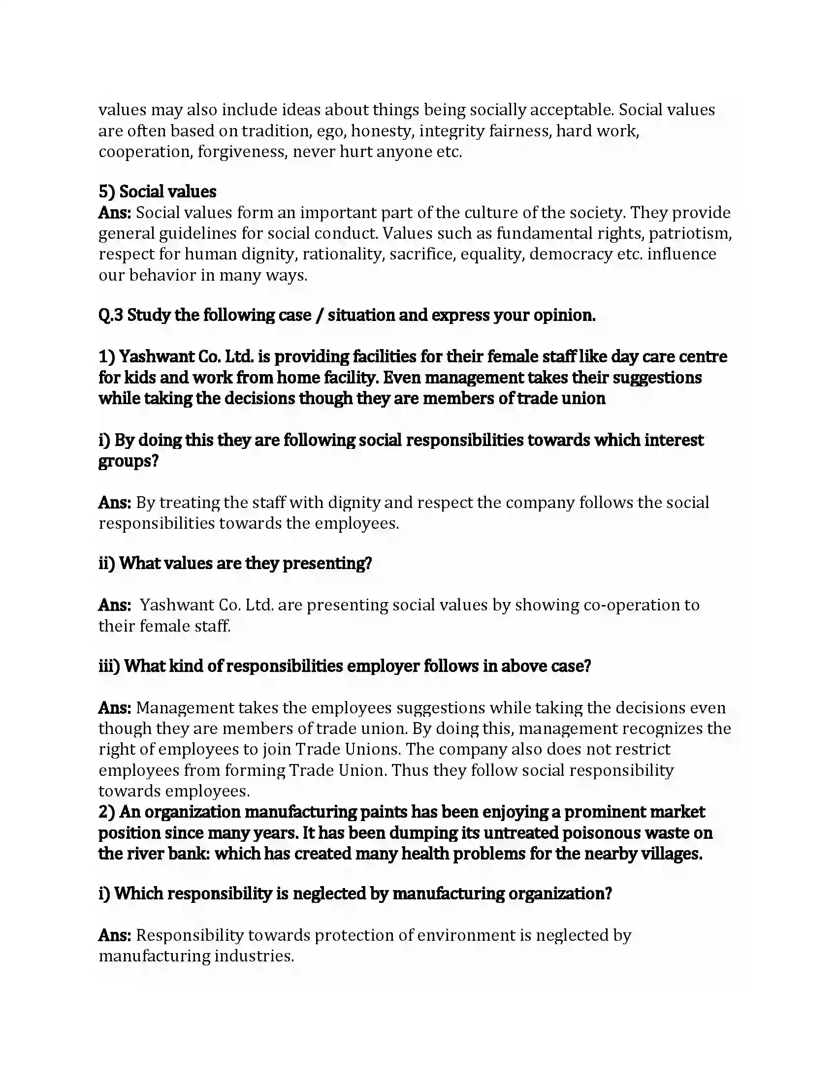 Maharashtra Board Class 12th Organization of Commerce & Management Social Responsibilities of Business Revision Note 7