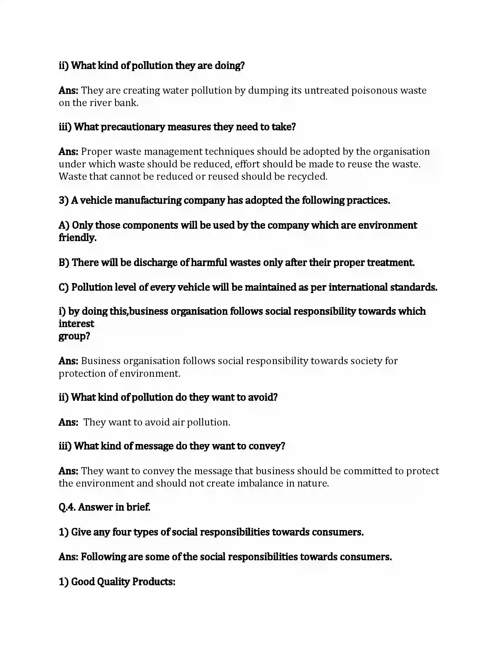 Maharashtra Board Class 12th Organization of Commerce & Management Social Responsibilities of Business Revision Note 8