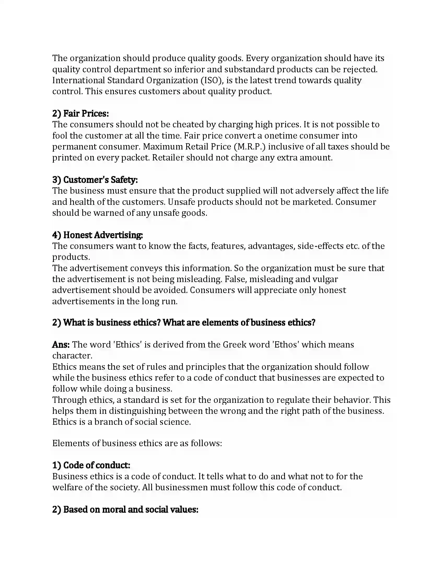 Maharashtra Board Class 12th Organization of Commerce & Management Social Responsibilities of Business Revision Note 9