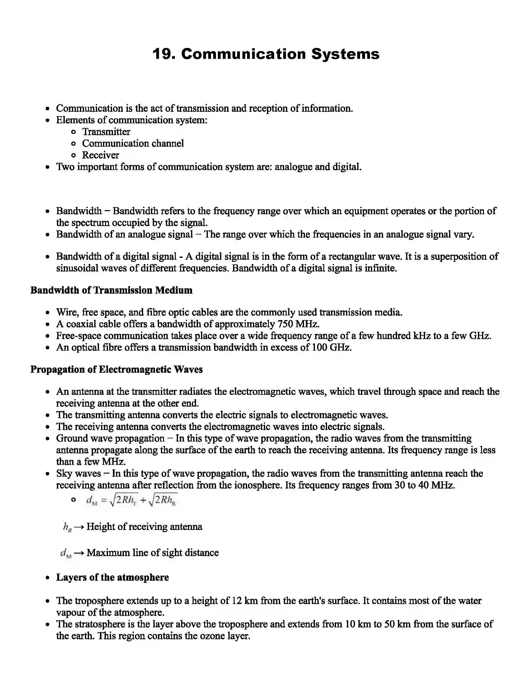 Maharashtra Board Class 12th Physics Communication Systems Revision Note 1