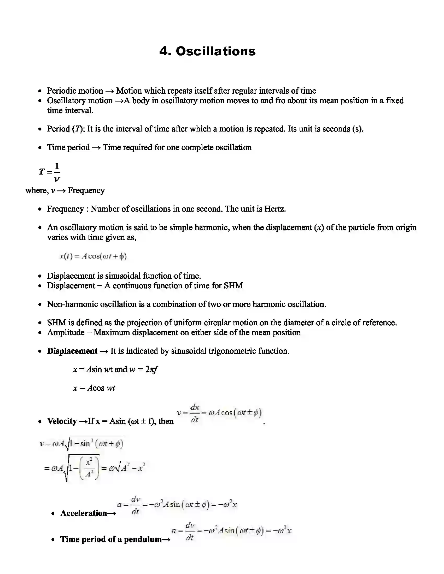 Maharashtra Board Class 12th Physics Oscillations Revision Note 1