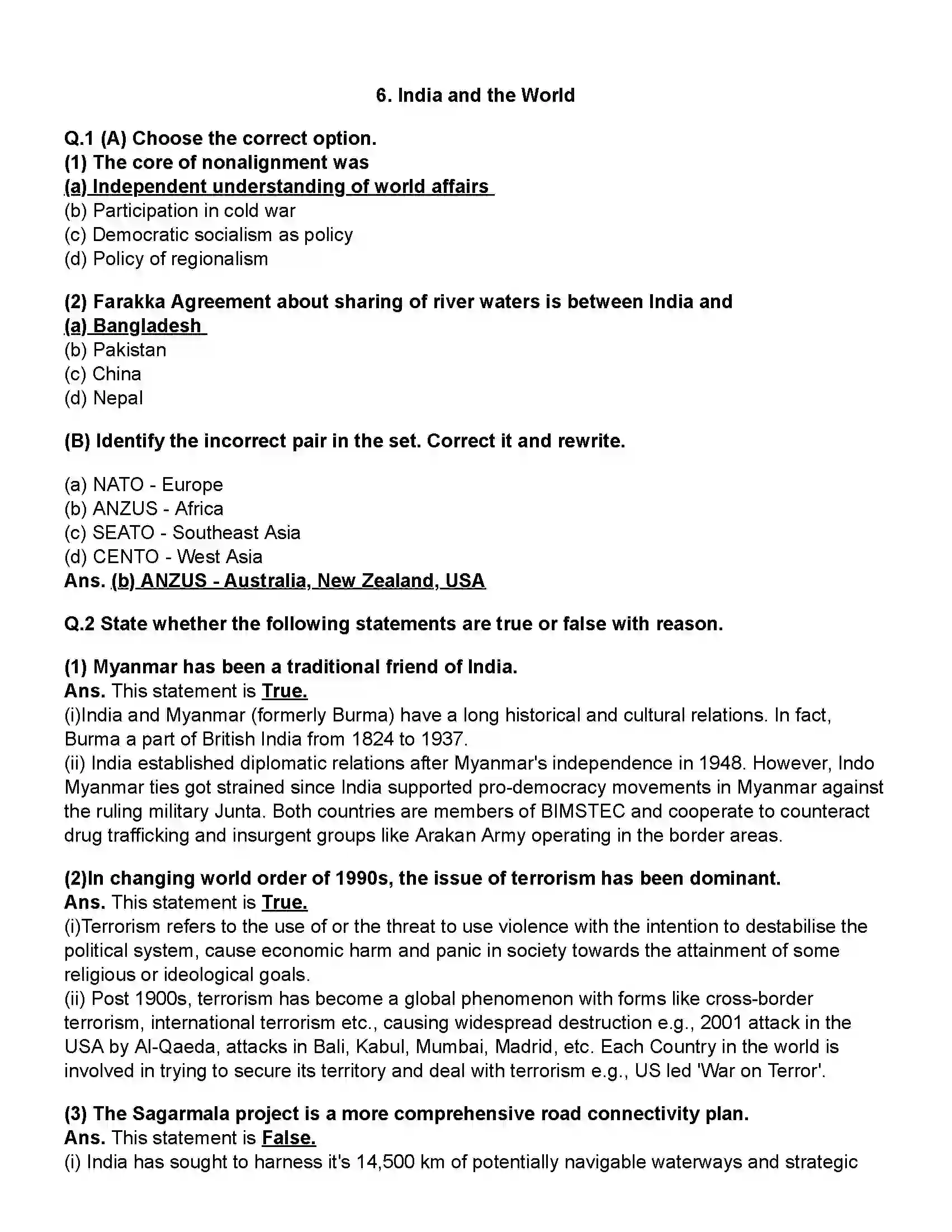 Maharashtra Board Class 12th Political Science India and the world Revision Note 1