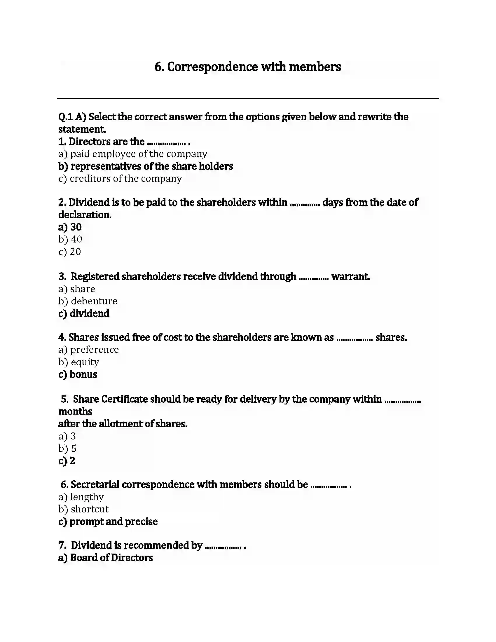 Maharashtra Board Class 12th Secretarial Practice Correspondence with Members Revision Note 1