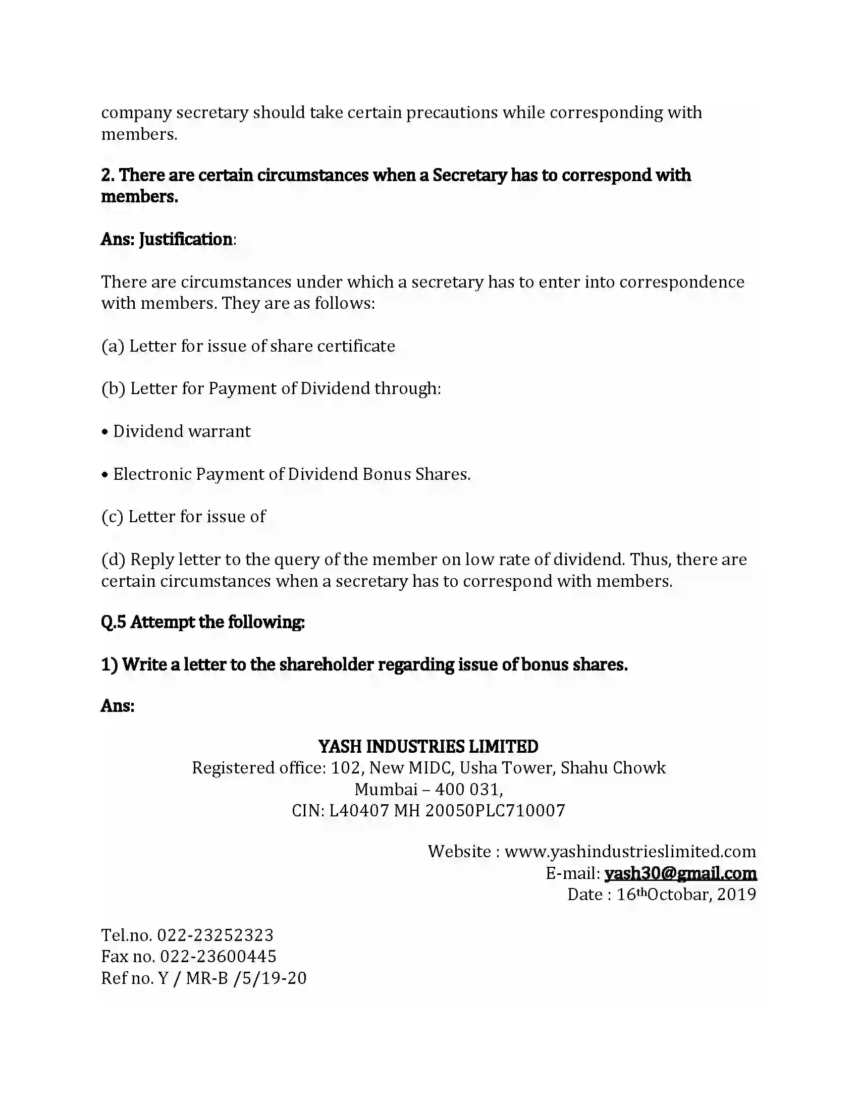 Maharashtra Board Class 12th Secretarial Practice Correspondence with Members Revision Note 10