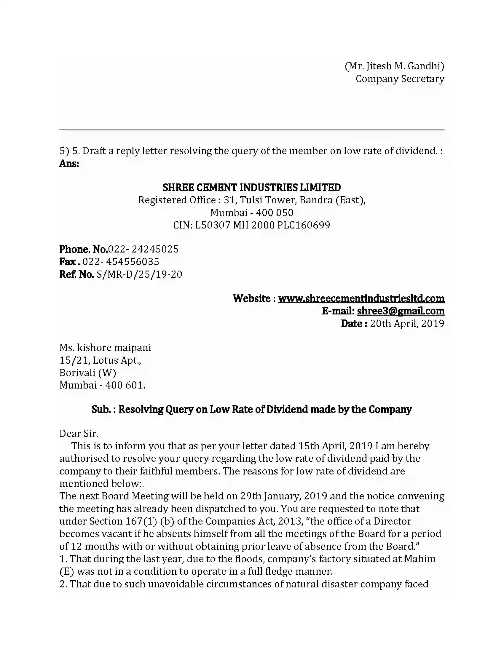 Maharashtra Board Class 12th Secretarial Practice Correspondence with Members Revision Note 16