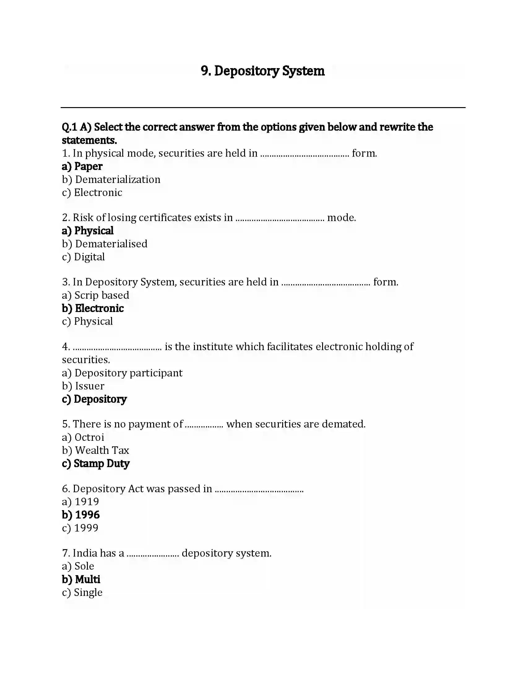 Maharashtra Board Class 12th Secretarial Practice Depository System Revision Note 1