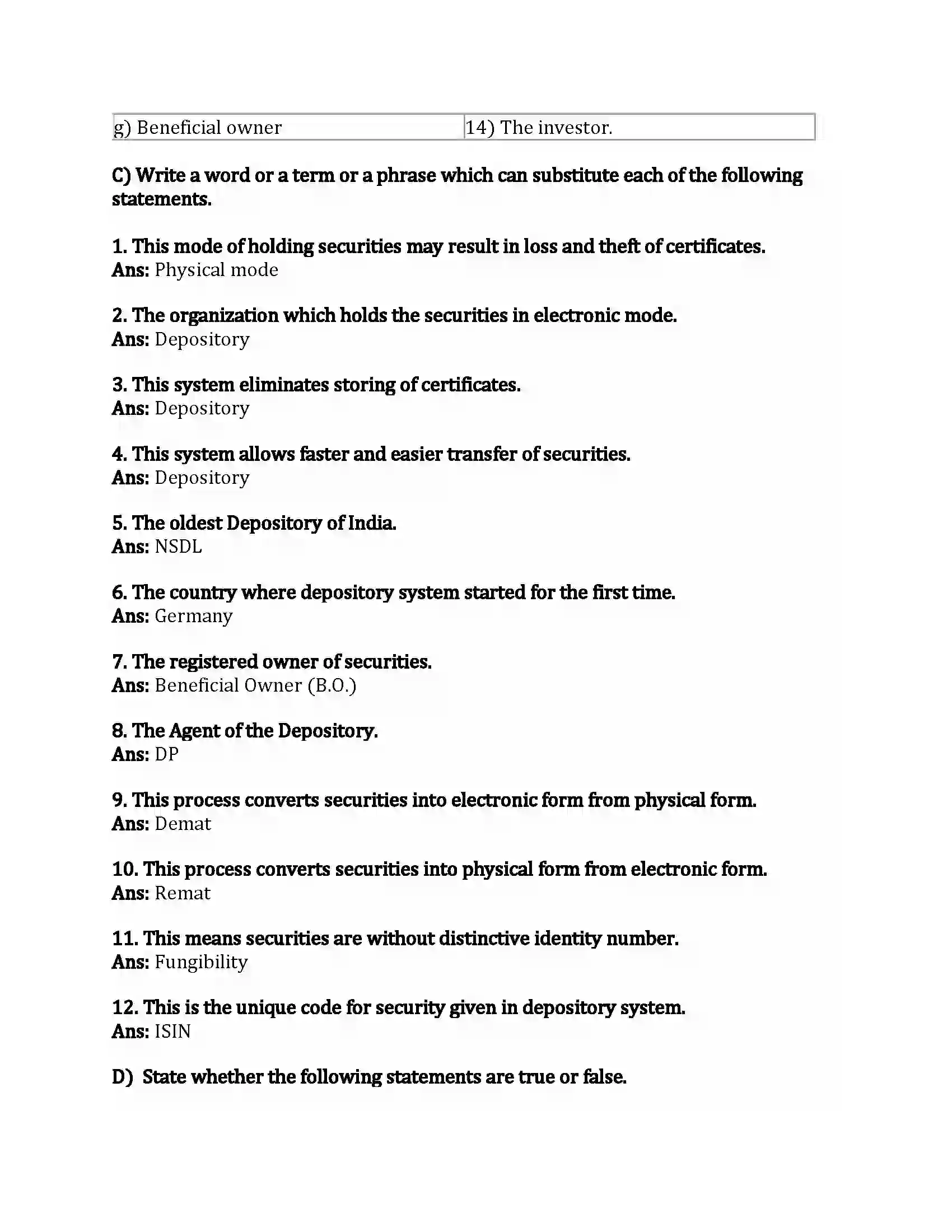 Maharashtra Board Class 12th Secretarial Practice Depository System Revision Note 4