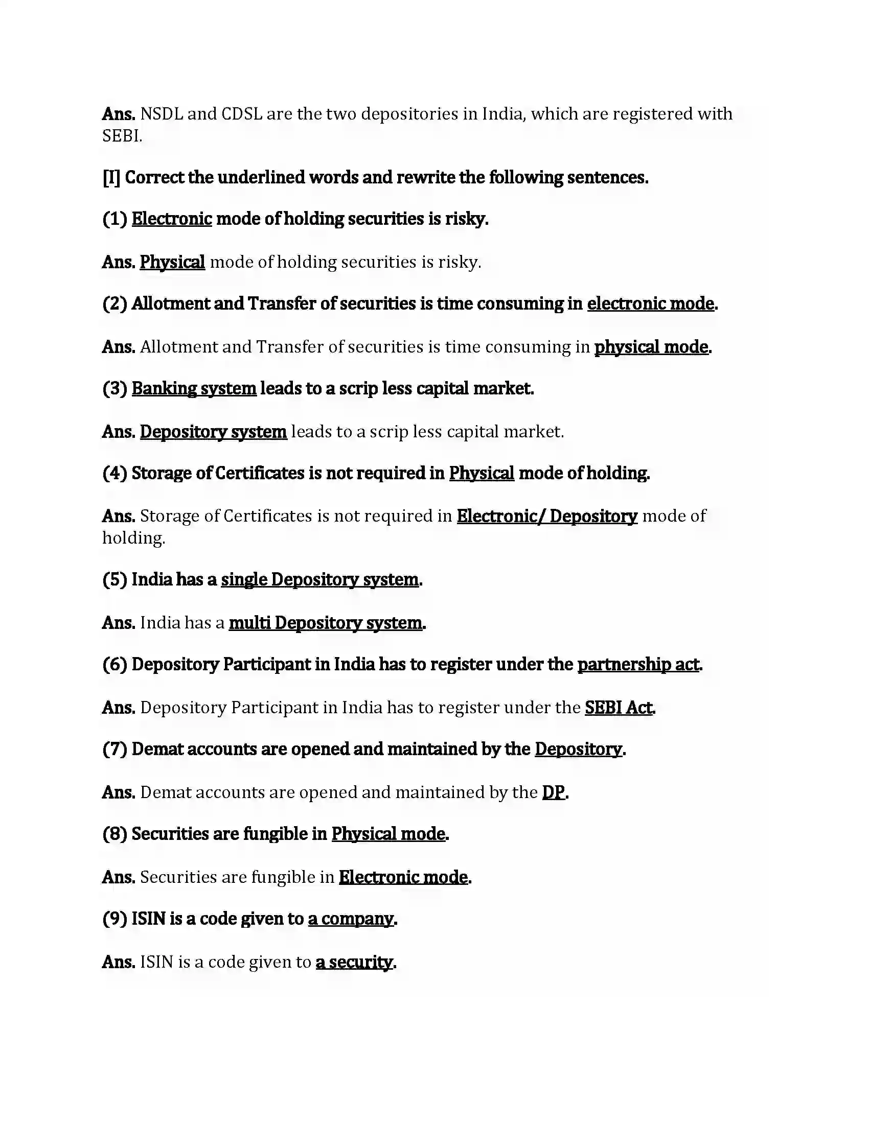 Maharashtra Board Class 12th Secretarial Practice Depository System Revision Note 9