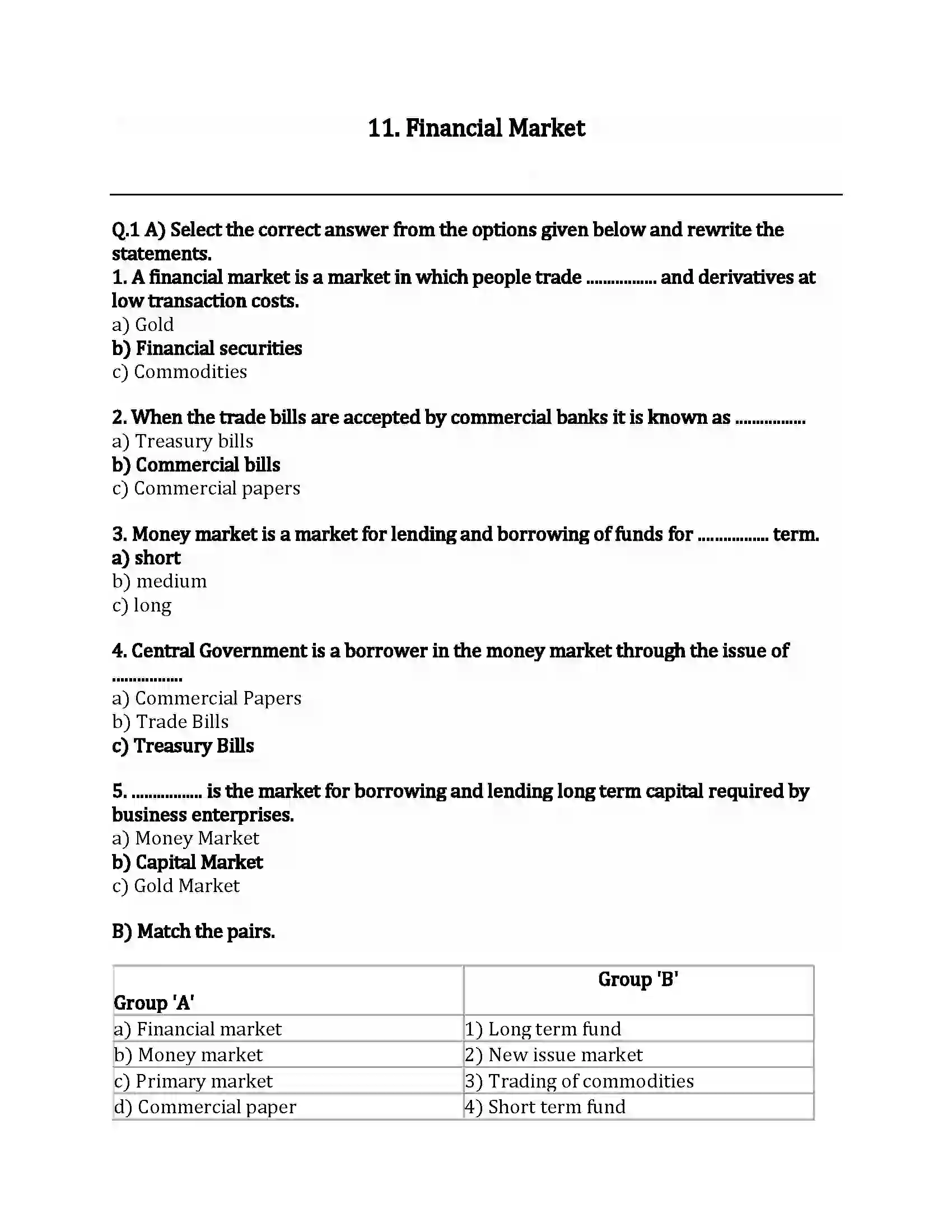 Maharashtra Board Class 12th Secretarial Practice Financial Market Revision Note 1