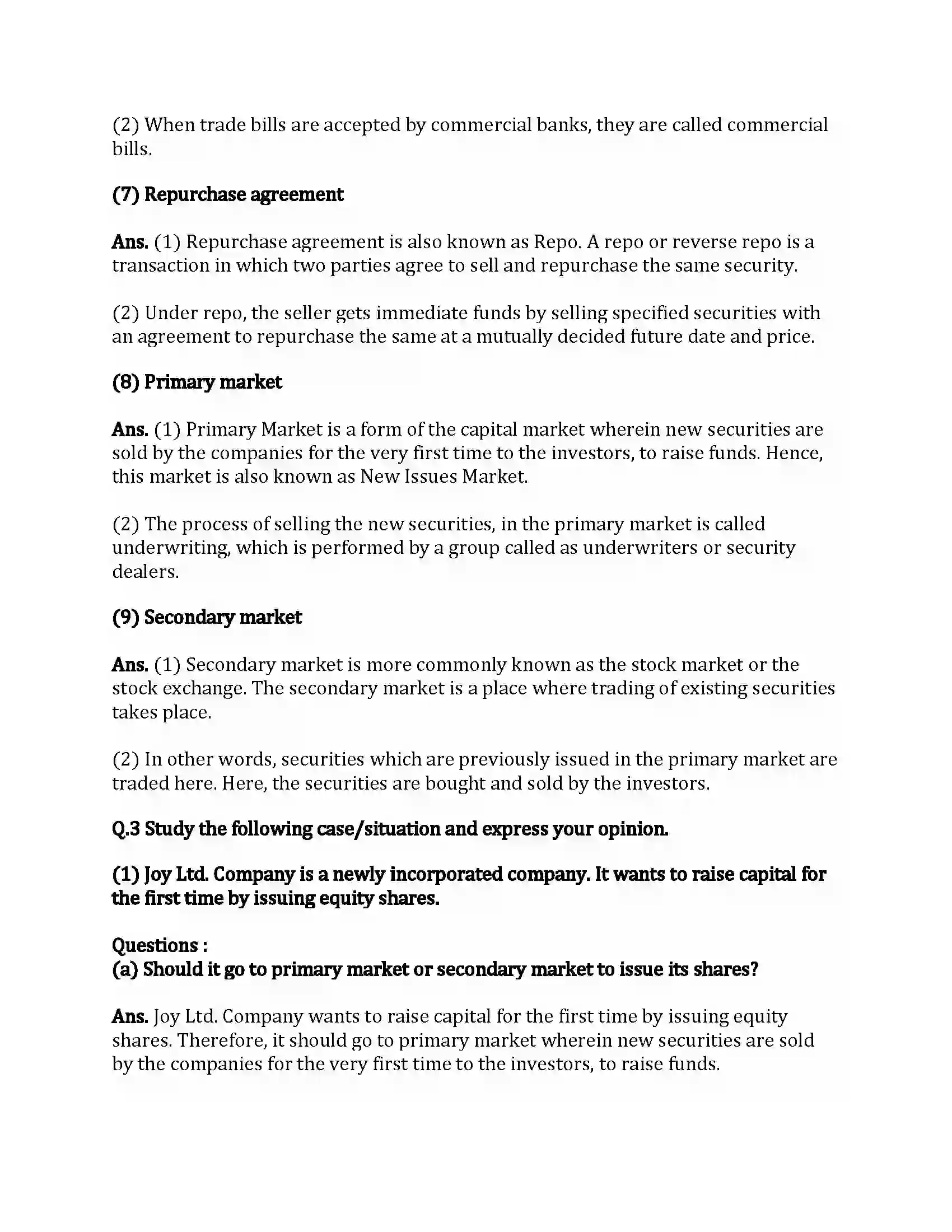 Maharashtra Board Class 12th Secretarial Practice Financial Market Revision Note 7