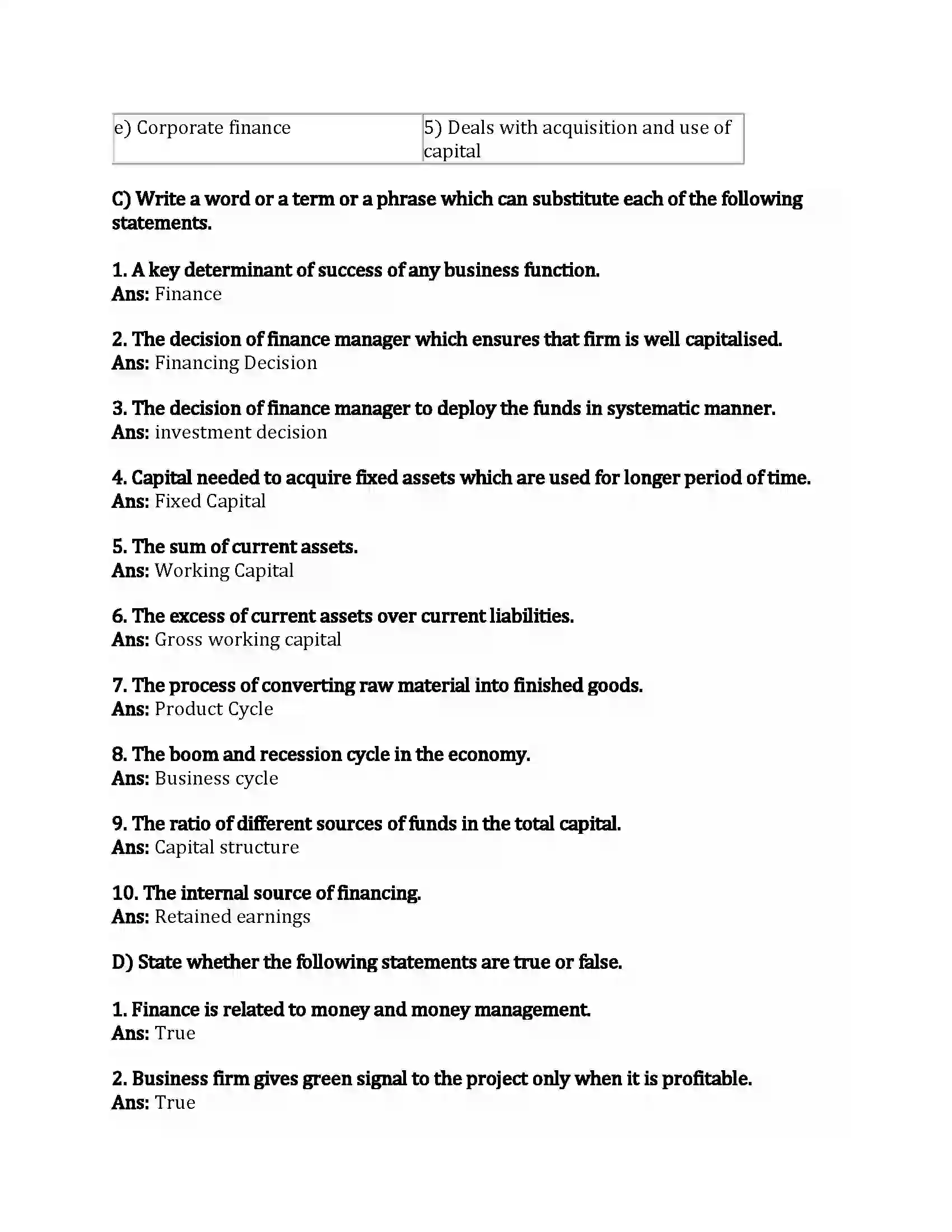Maharashtra Board Class 12th Secretarial Practice Introduction to Corporate Finance Revision Note 3