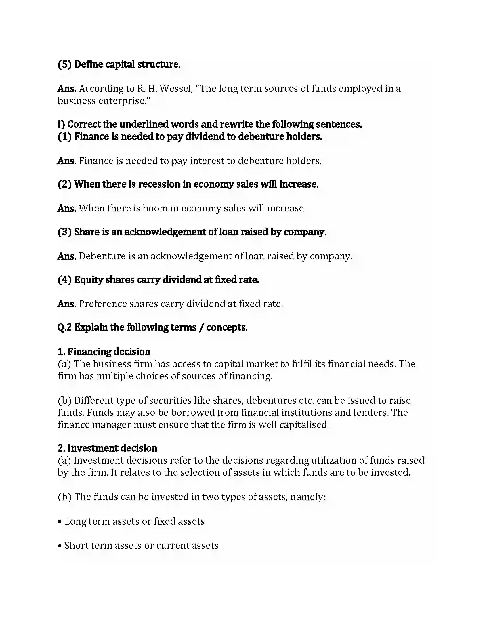 Maharashtra Board Class 12th Secretarial Practice Introduction to Corporate Finance Revision Note 6