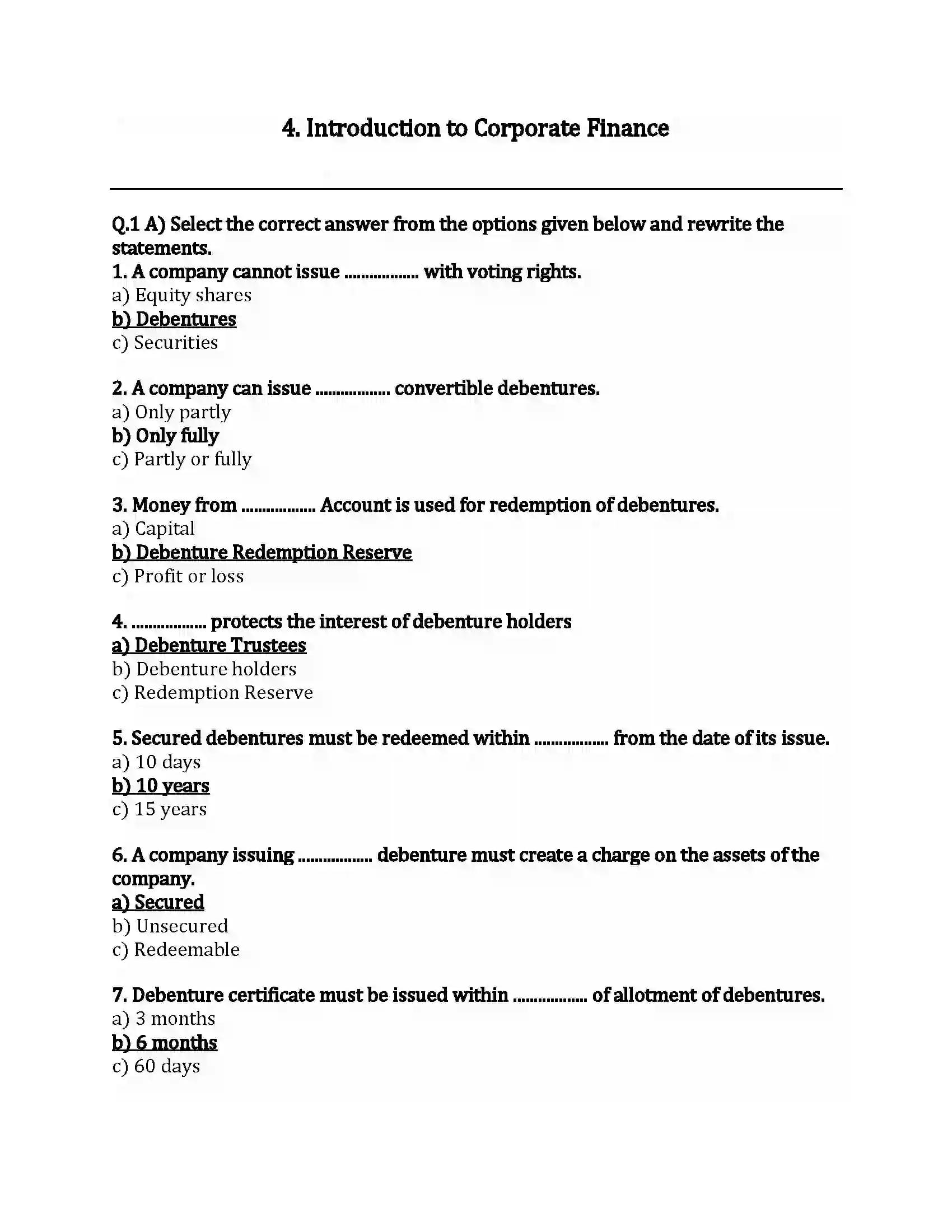 Maharashtra Board Class 12th Secretarial Practice Introduction to Corporate Finance Revision Note 1