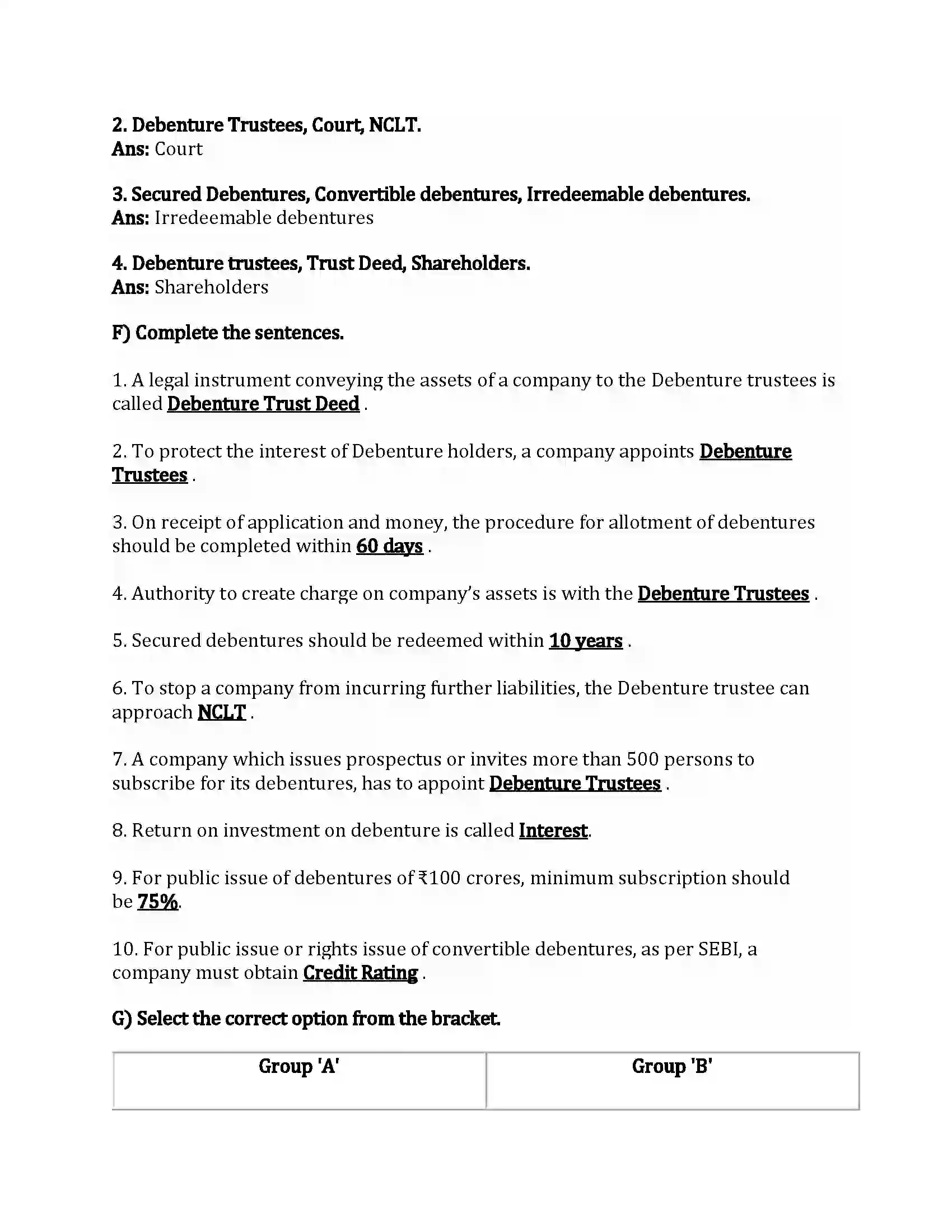 Maharashtra Board Class 12th Secretarial Practice Introduction to Corporate Finance Revision Note 5