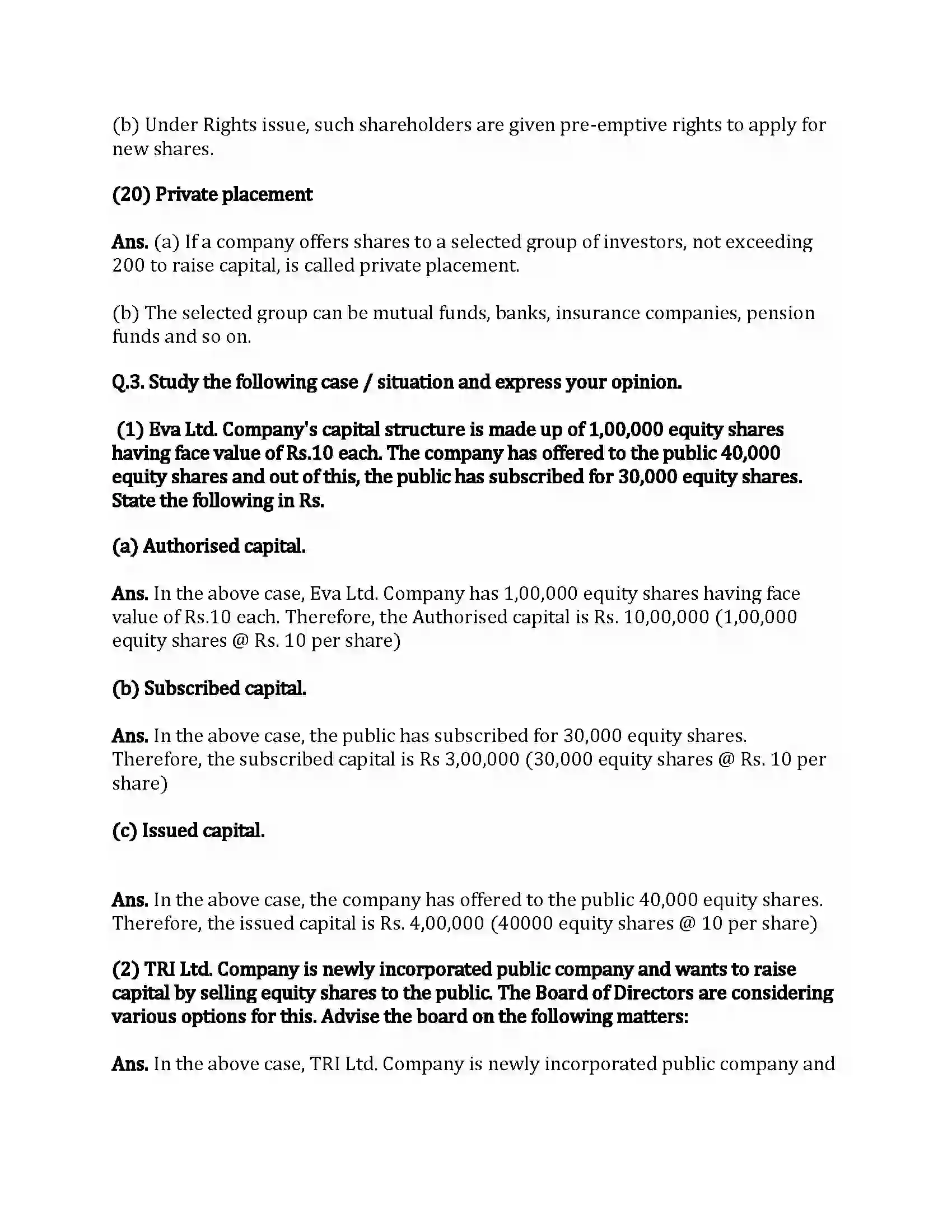 Maharashtra Board Class 12th Secretarial Practice Issue of Shares Revision Note 16