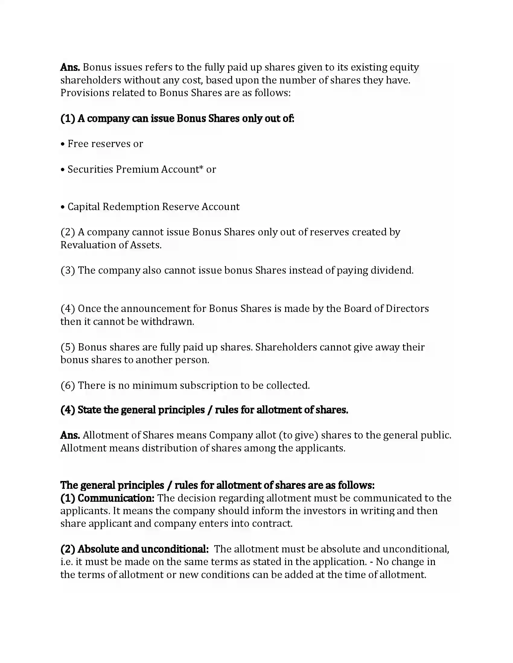 Maharashtra Board Class 12th Secretarial Practice Issue of Shares Revision Note 23
