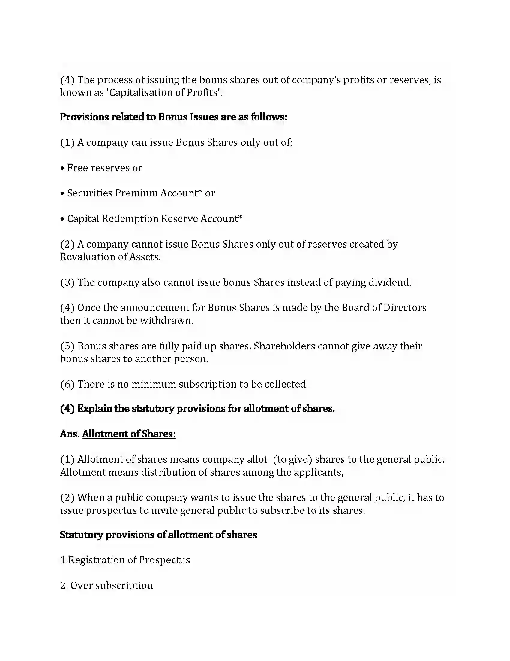 Maharashtra Board Class 12th Secretarial Practice Issue of Shares Revision Note 38