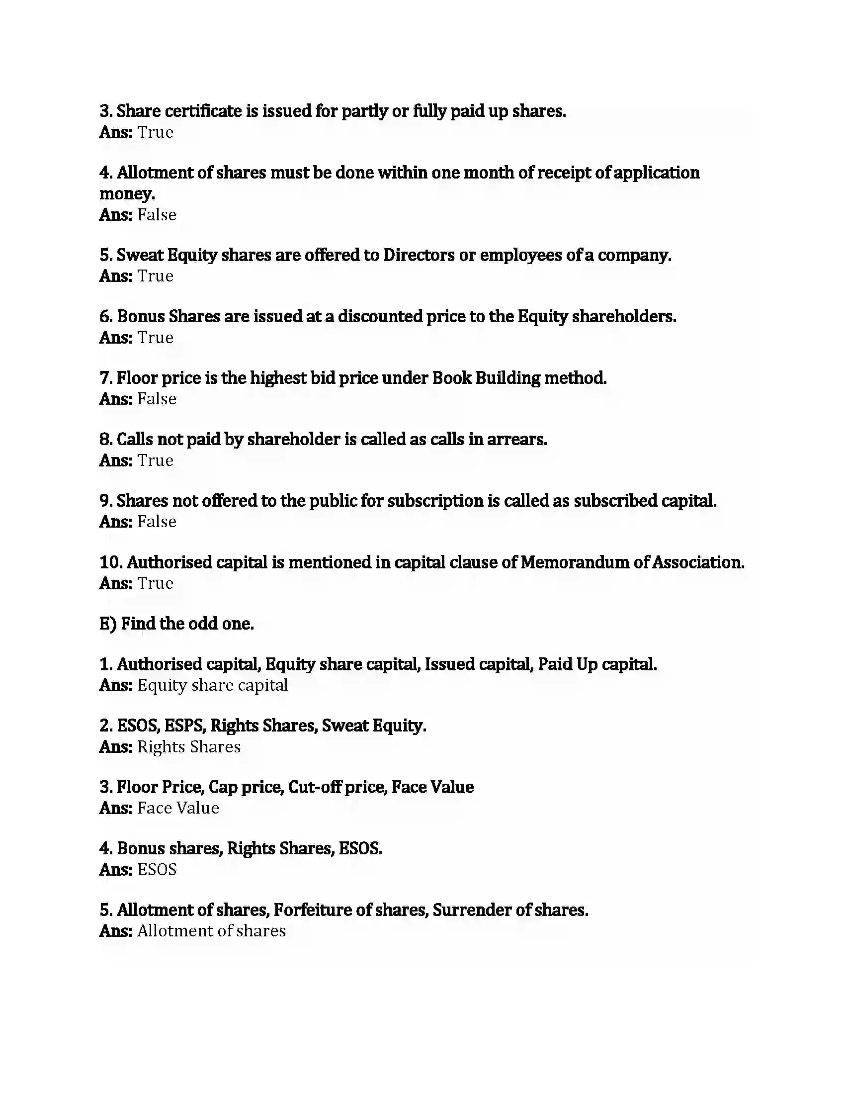 Maharashtra Board Class 12th Secretarial Practice Issue of Shares Revision Note 6